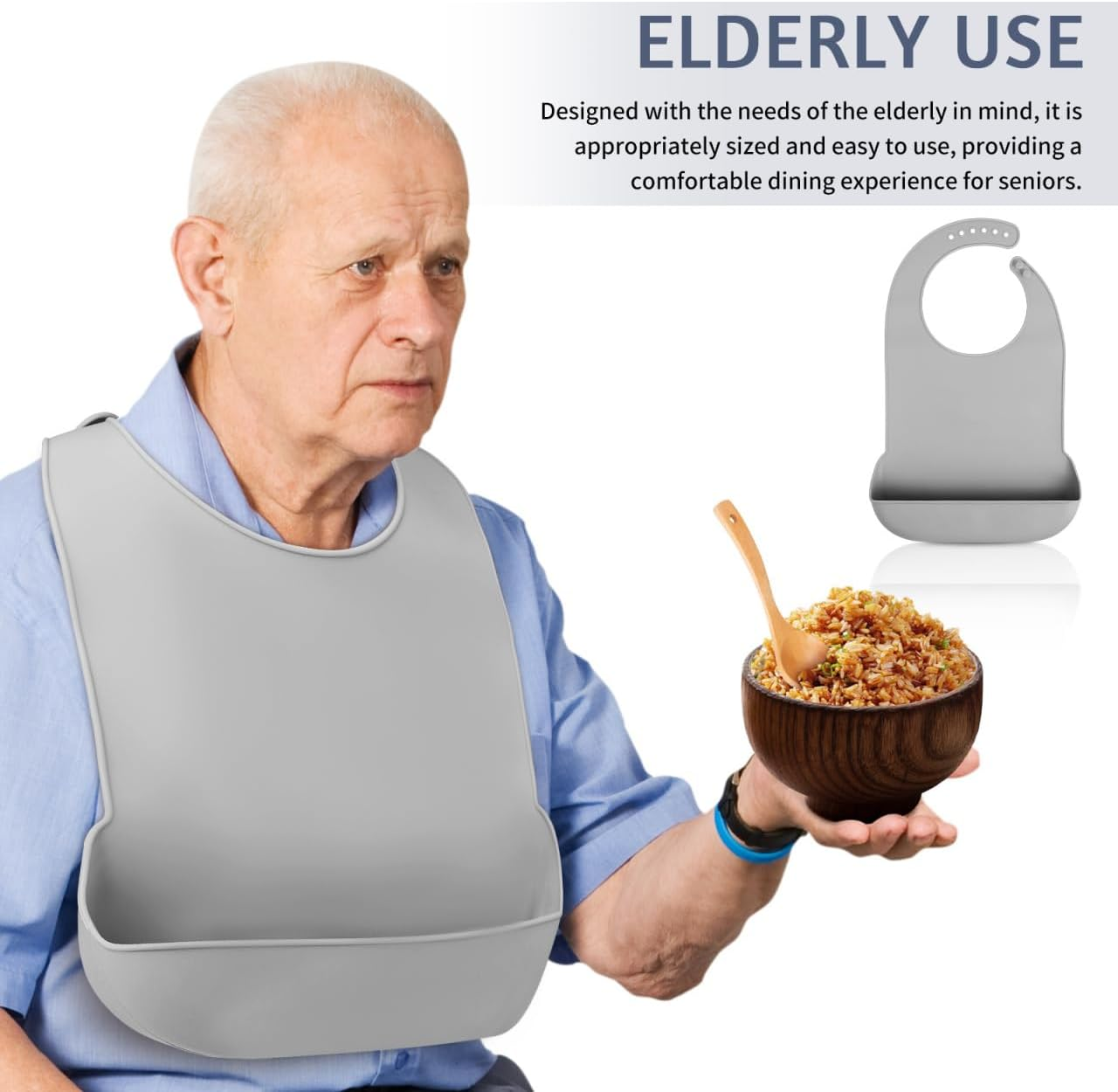 FOMIYES Waterproof Silicone Bib for Adults - Elderly Feeding Bib with Crumb Catcher Easy to Clean Comfortable Size for Seniors
