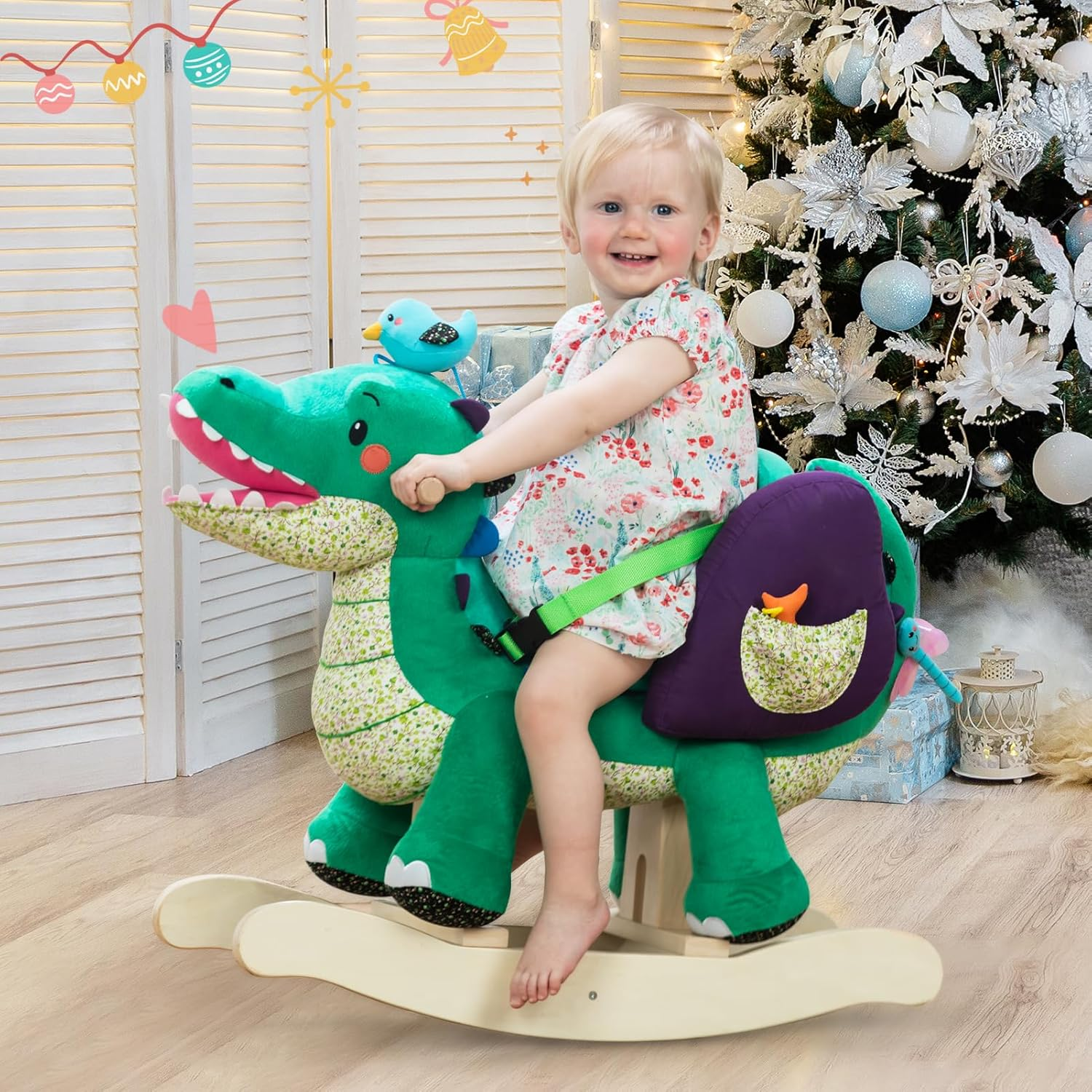 Labebe Child Rocking Horse Toy, Stuffed Animal Rocker, Green Crocodile Plush Rocker Toy for Kid 1-3 Years, Wooden Rocking Horse Chair/Child Rocking Toy/Outdoor Rocking Horse/Rocker/Animal Ride On image number 6