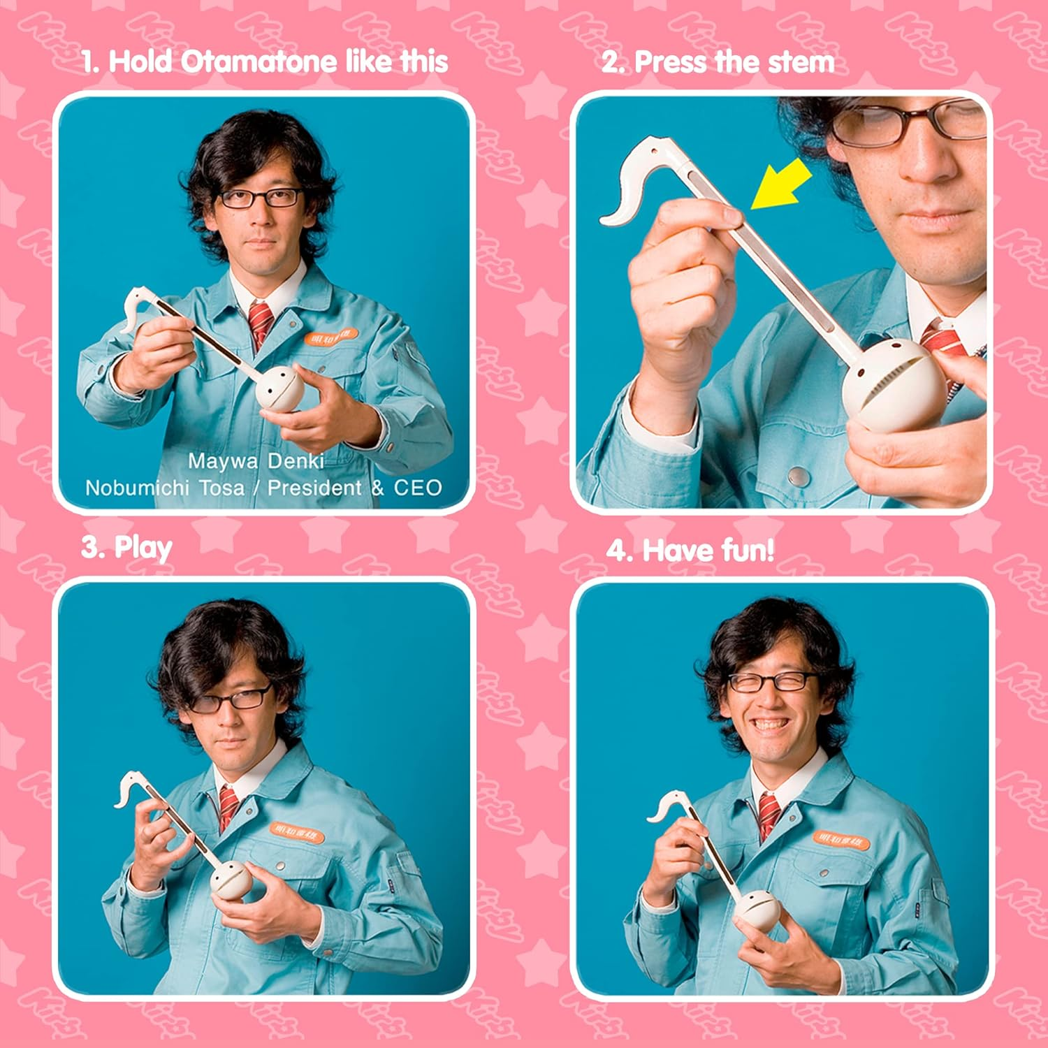 Otamatone Kirby Pink Star Hero Japanese Electronic Musical Instrument Portable Music Synthesizer from Japan by Maywa Denki Studio Award Winning, Educational Fun Gift Game Character Pink Hero