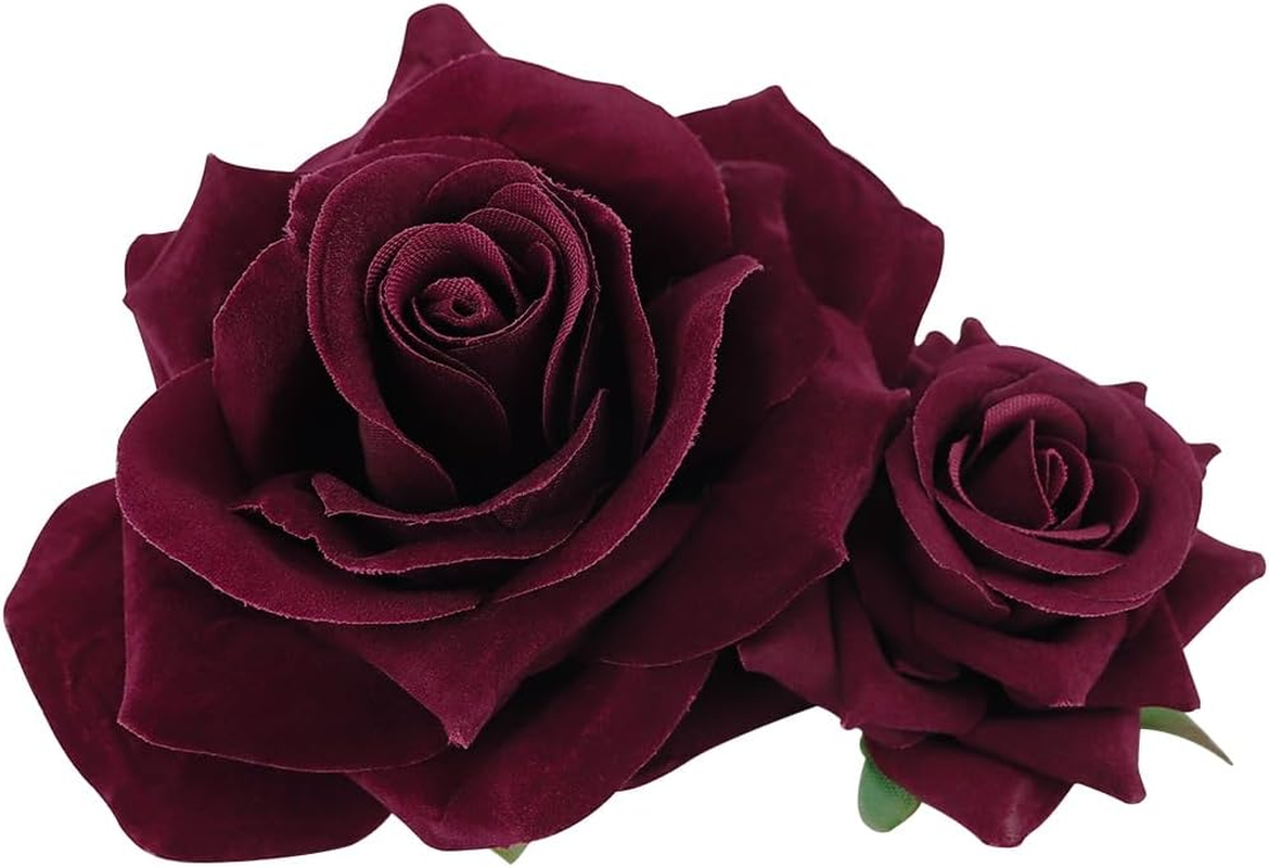 ZJIVQO Red Rose Hair Clip Flower Hairpin Brooch Velvet Ornament Rose Flower Hair Accessories for Woman Girl Ladies Wedding Hair Clip Flamenco Dancer Valentines Day Decoration, Wine Red image number 6