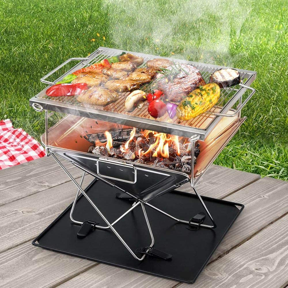 Grillz Outdoor Pit Barbeque Camping Fire Portable Folding Stainless Steel Stove, Silver image number 2