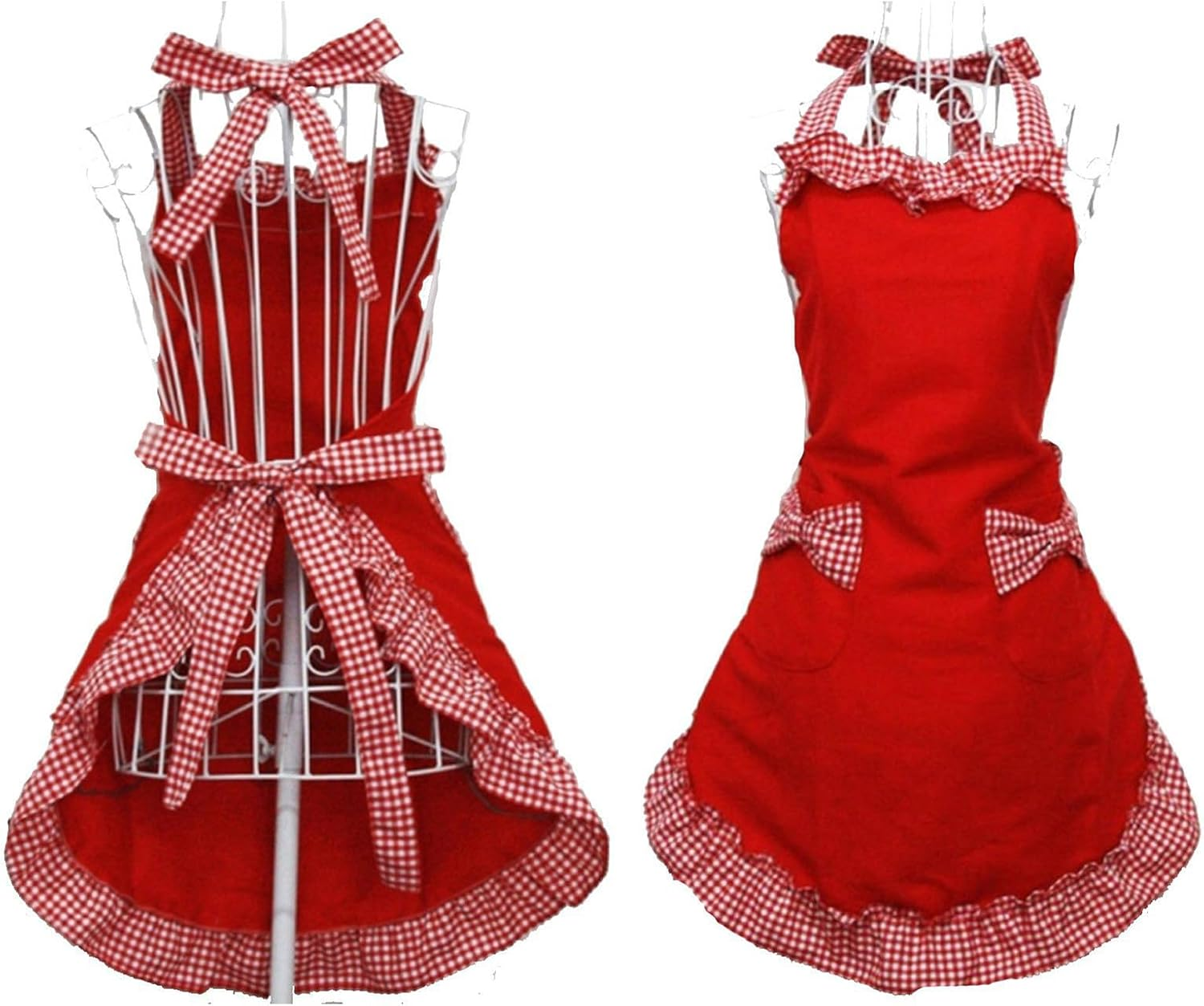 Cute & Stylish Aprons for Women &ndash; Retro Funny Apron with Bowknot, Elegant Chef Apron for Cooking in French Maid Chef Costume Style, Christmas Apron, Ideal Home Cooks! image number 3