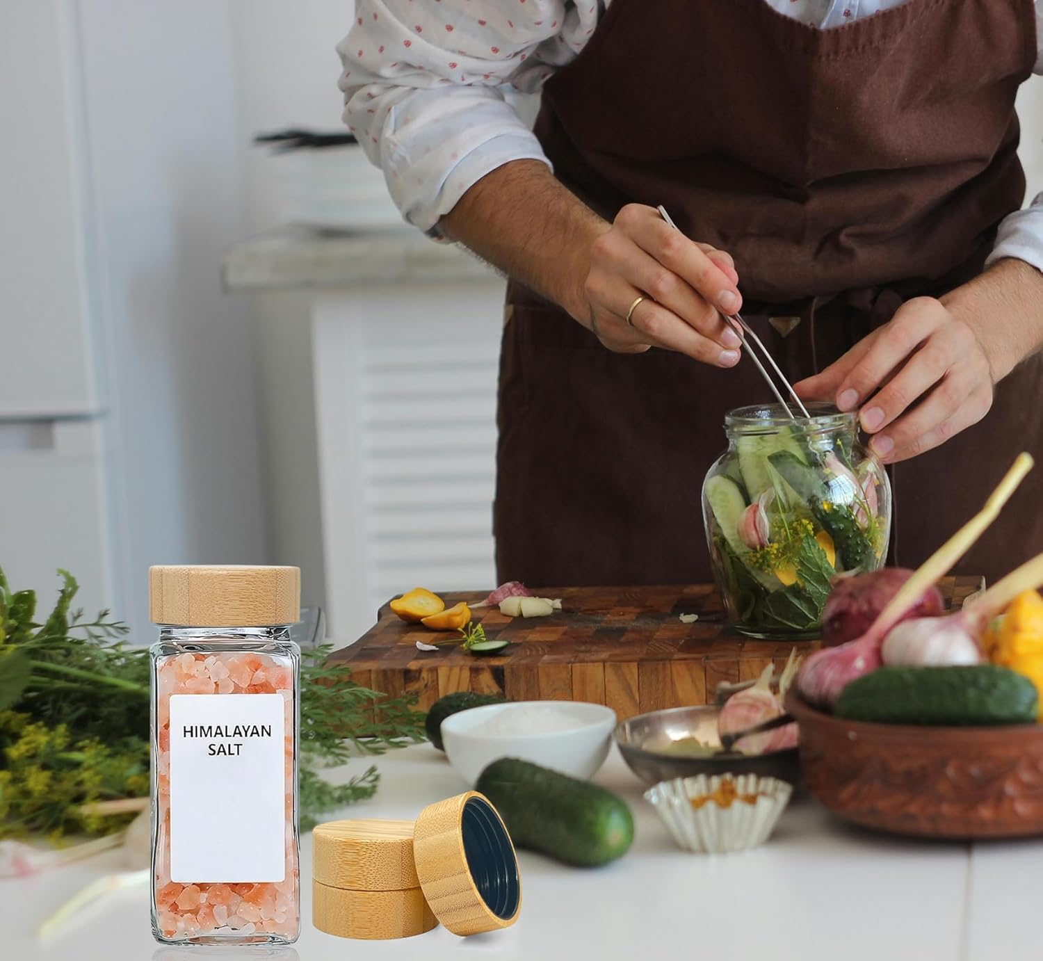 Zepkouel 25 Pcs Spice Jars Bamboo Lids Replacement,Fits 4 Oz and 8 Oz Glass Spice Jar,For Square and round Plastics Spice Jars,Jar Not Included image number 4