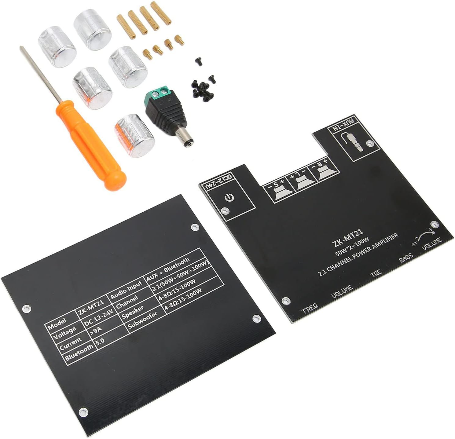 ZK-MT21 2.1 Channel Bluetooth Subwoofer Amplifier Board, 50Wx2+100W DC12-24V, Bluetooth and AUX Input, with Treble and Bass Control, for DIY Bluetooth Speaker image number 5