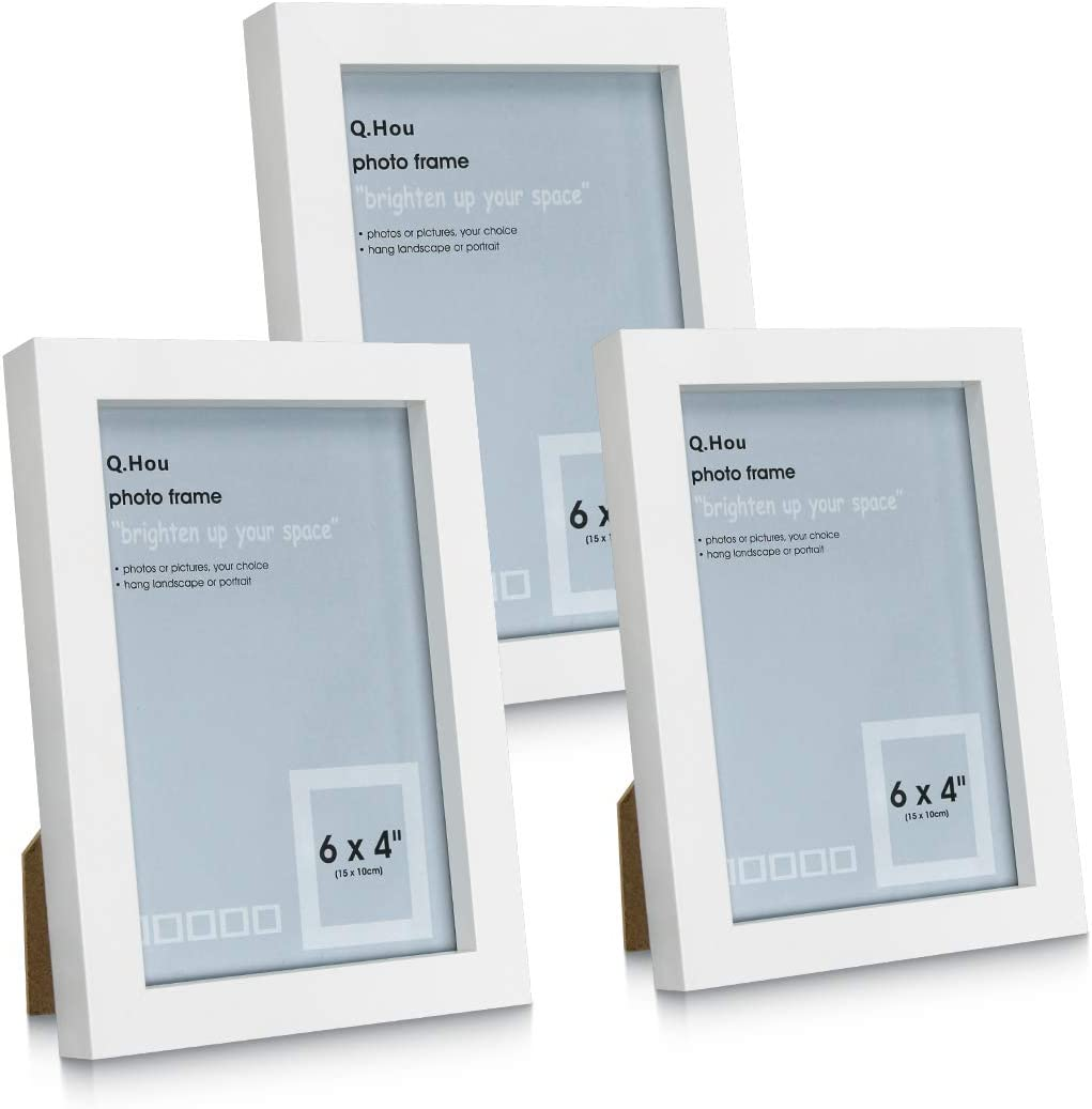 Q.Hou 4X6 White Picture Photo Frame, 3 Packs, Real Glass Front for Tabletop or Mount image number 6