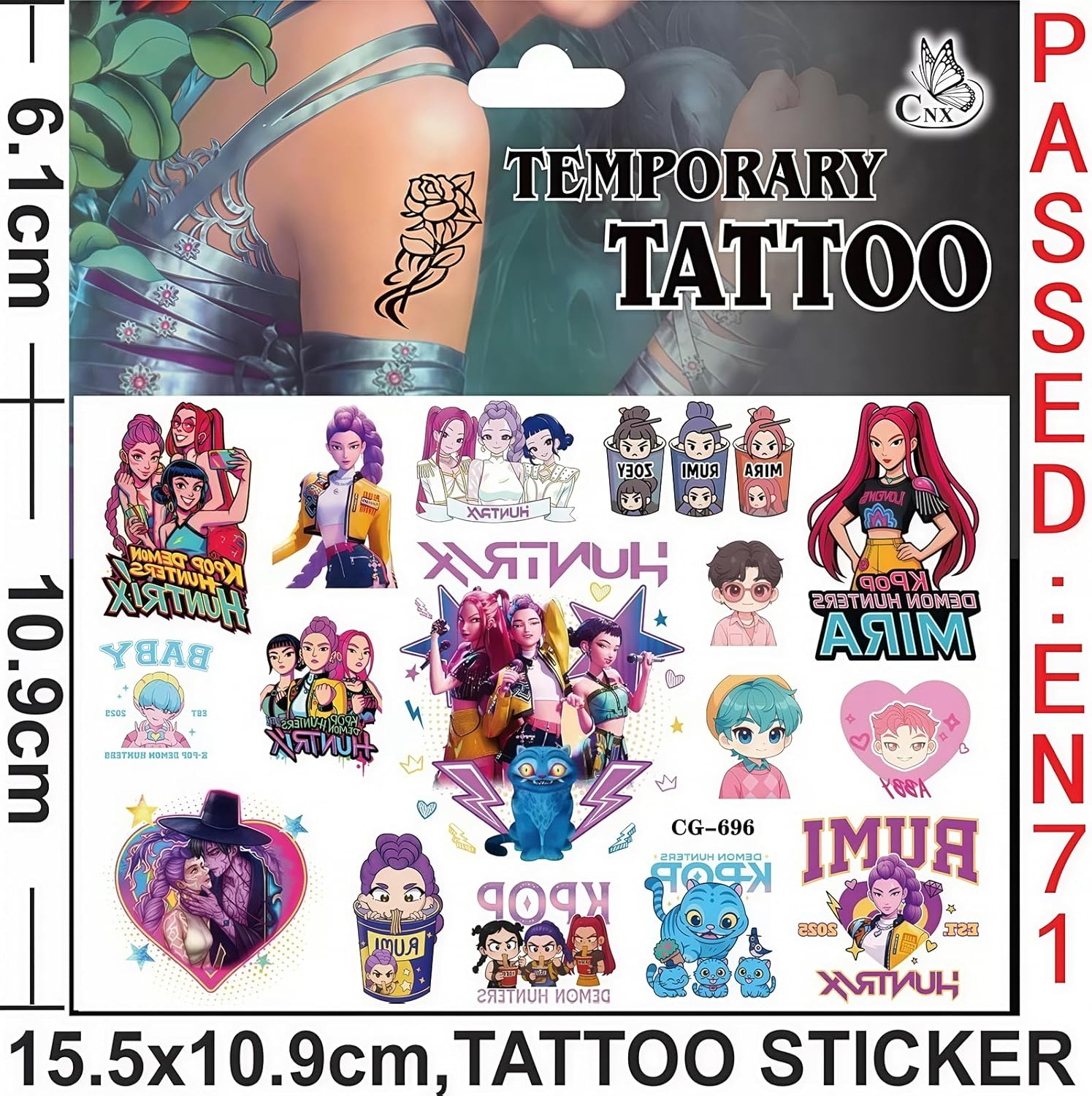 8 Sheets Demon Movie Hunters Temporary Tattoos for Kids,Korean Idol Cartoon Stickers Birthday Party Favors Gifts for Girl Boys Home Activity Class Prizes Carnival Christmas Rewards image number 2