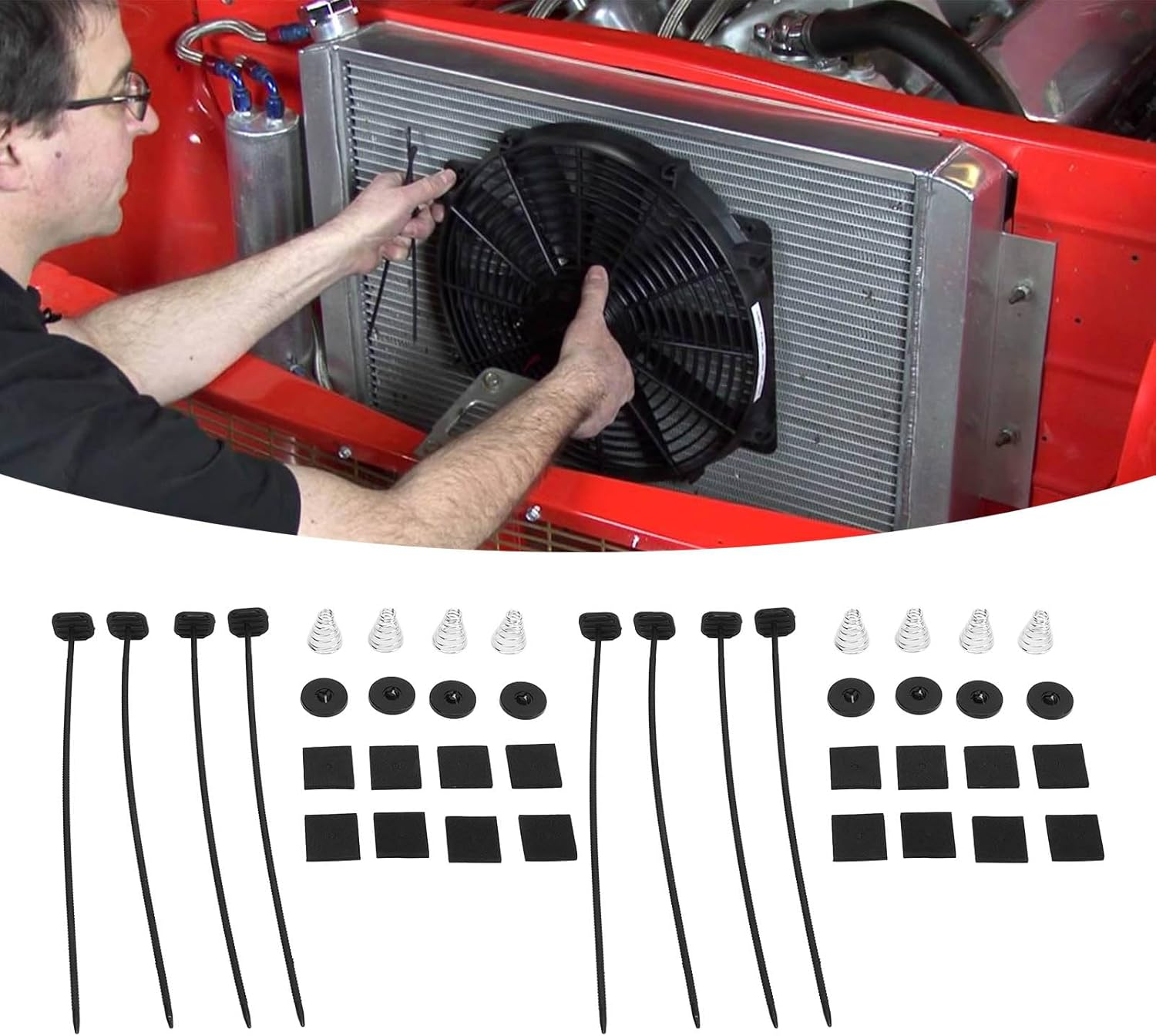 2 Set Fan Mounting Kit through Radiator Fan Mount Kit for Electric Cooling Fan and Transmission Cooler image number 1
