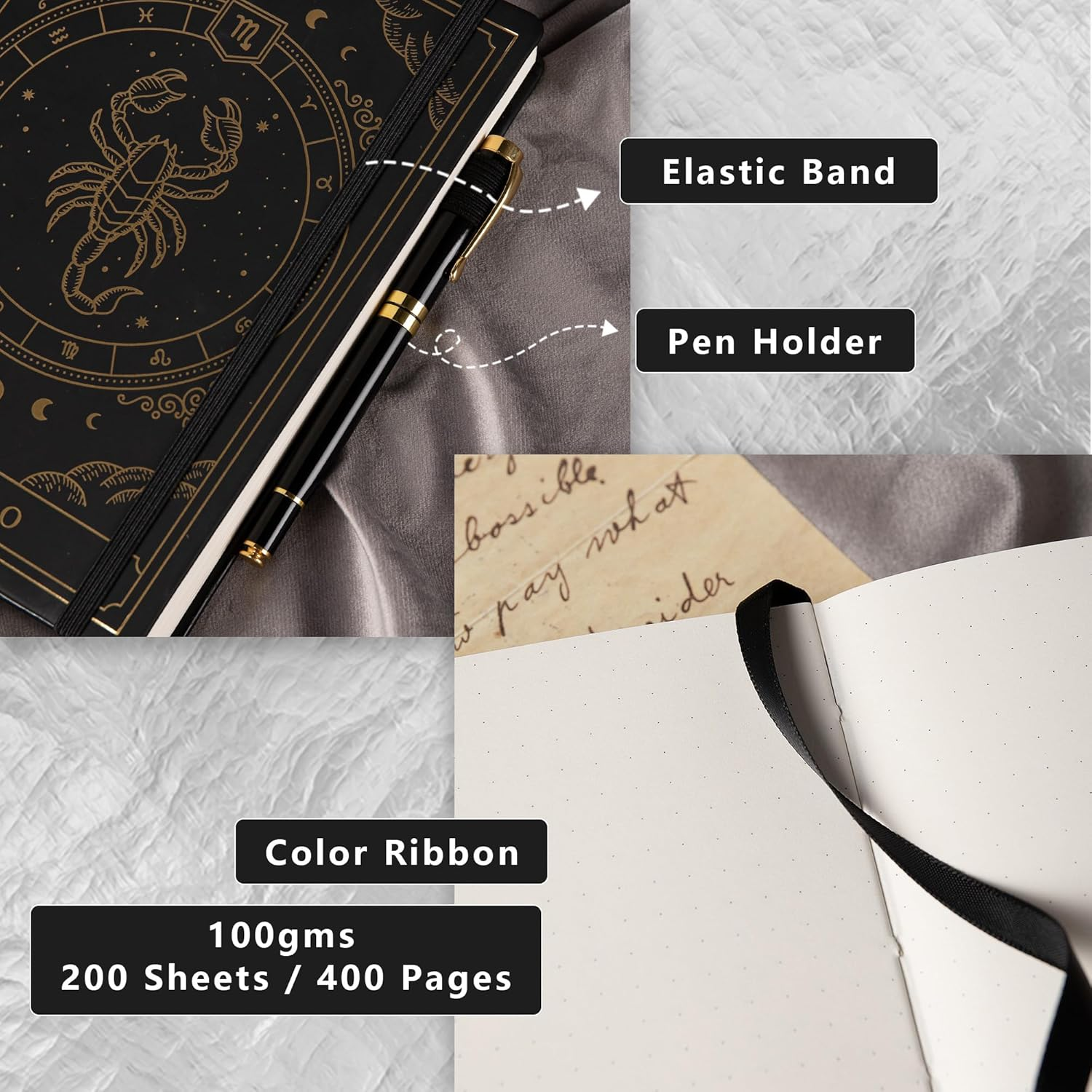 Constellations A5 Dotted Hardcover Journal Notebook, 100Gsm 400Pages Writing Paper, Bullet Organizers Notebook for Women, Men, Teens (Scorpio) image number 4