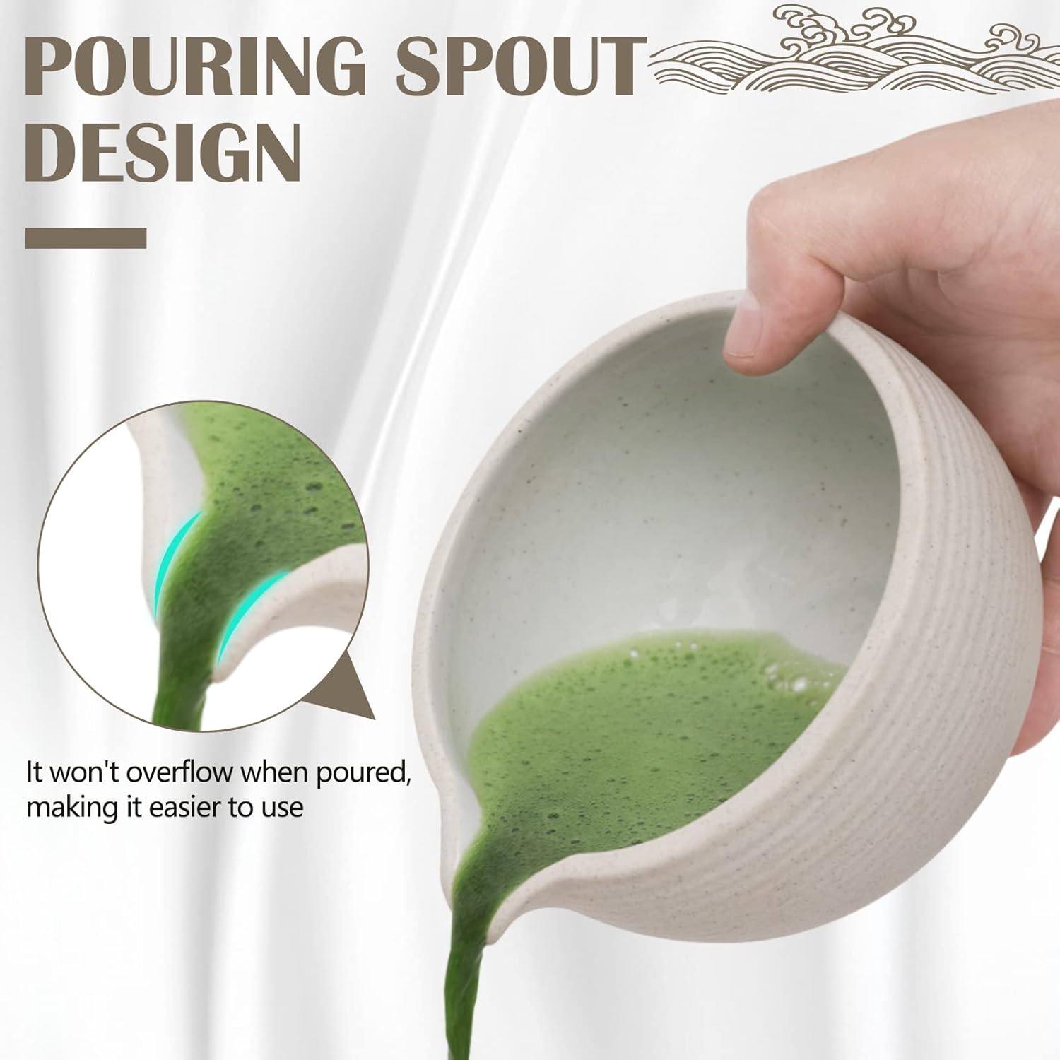 Artcome Japanese Matcha Tea Set, Bowl with Pouring Spout, Whisk, Tea Scoop, Ceramic Whisk Holder, Matcha Powder Caddy, Handmade Matcha Ceremony Kit for Japanese Tea Ceremony (9Pcs) - Grey Bowl image number 5