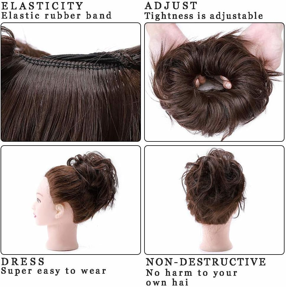 Hairro Messy Bun Hair Piece, Tousled Wavy Hair Pieces for Updos, Fluffy Tousled Short Ponytail Extension for Women Girls，45G #M4 Medium Brown - 12P24 image number 2