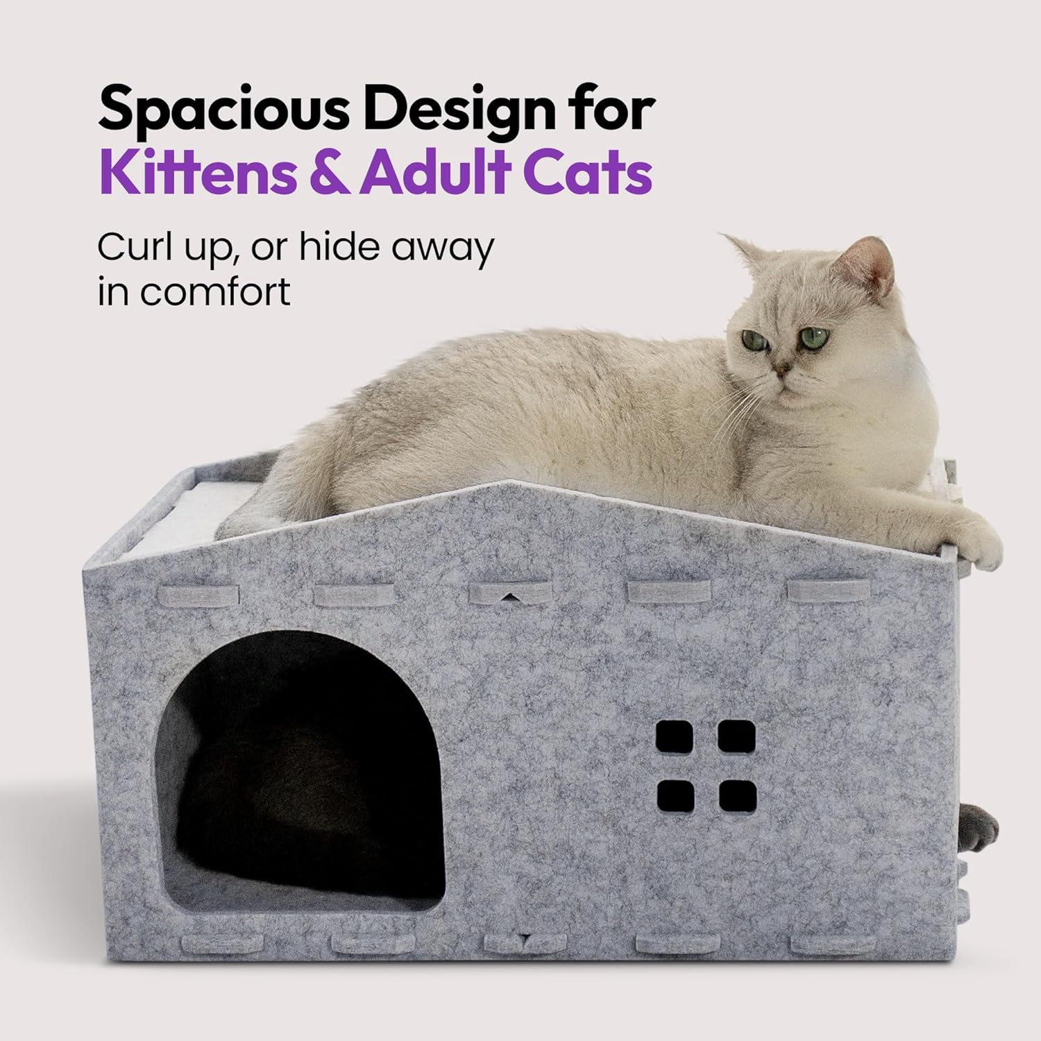 PURRZ Cat Felt House &ndash; Cozy Indoor Hideaway for Cats & Kittens &ndash; Durable, Enclosed Felt Cat Cave Bed &ndash; Modern, Easy-To-Clean Furniture for Home D&eacute;cor image number 2