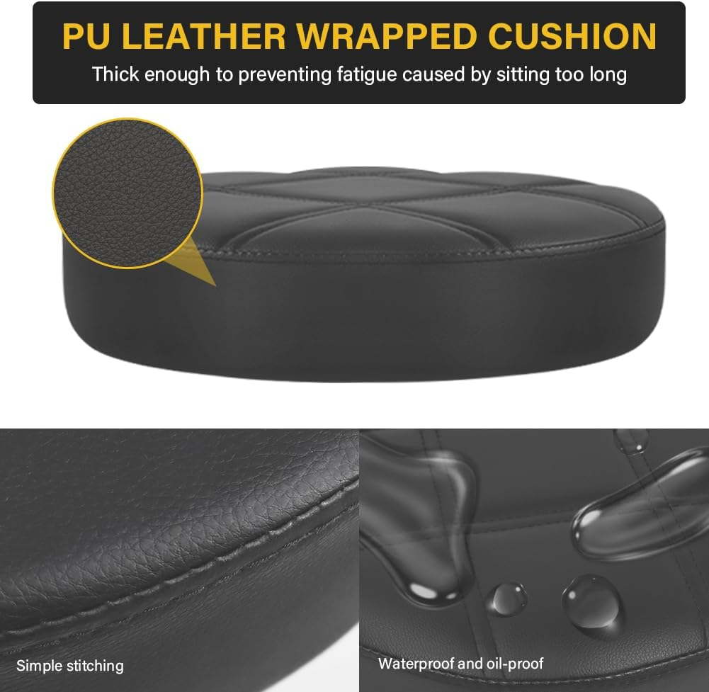 WKWKER PU Leather round Rolling Stool Swivel Height Adjustment Home Office Stool Drafting Lab Kitchen Massage Stools with Wheels Office Chair (Gray) image number 3