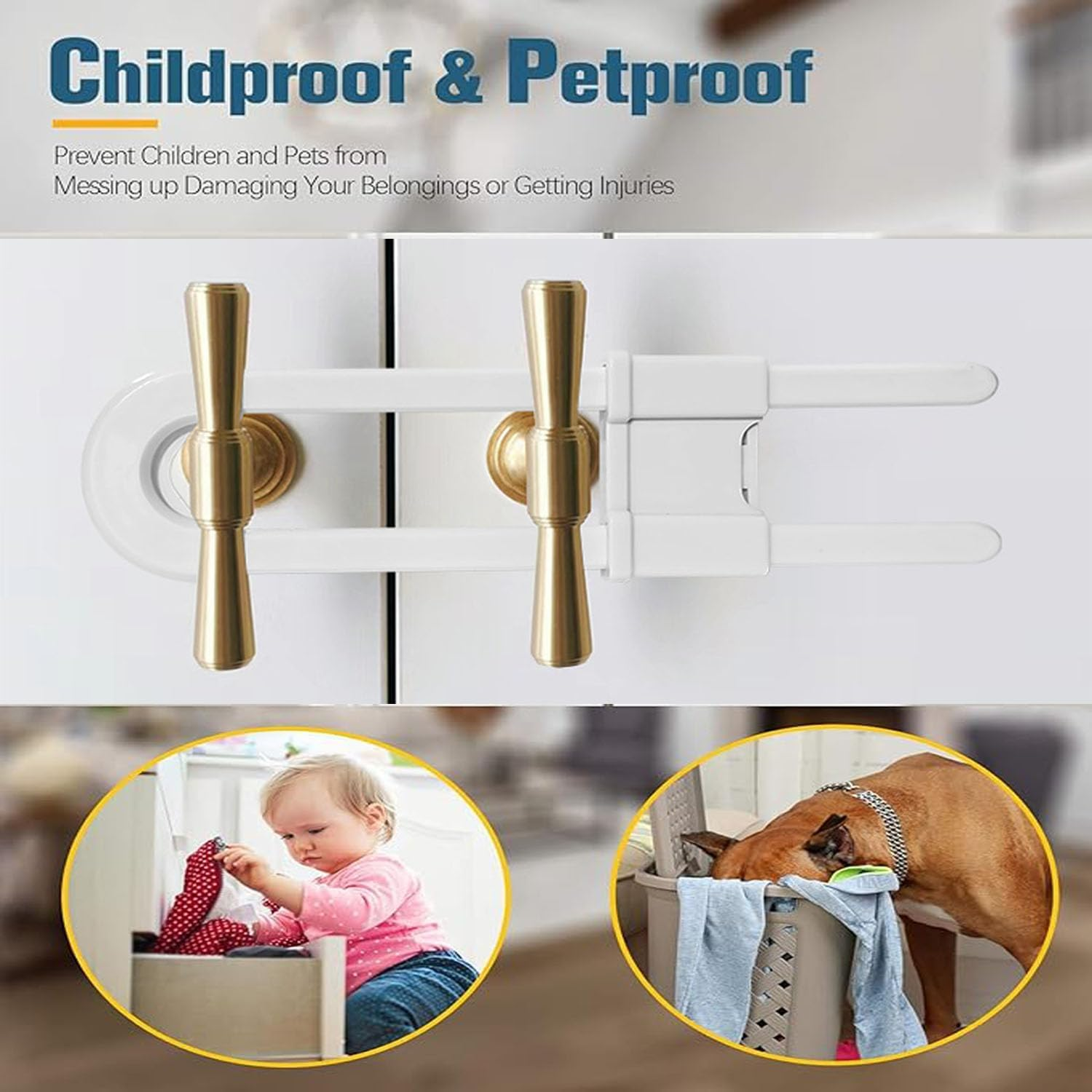 LYSAIMG Sliding Cabinet Locks Child Safety,6Pcs Adjustable Baby Proofing for Both Cabinet Knob and Cabinet Handle,Without Drilling or Adhesive,Proof Your Kitchen,Bathroom,Storage Door (White)