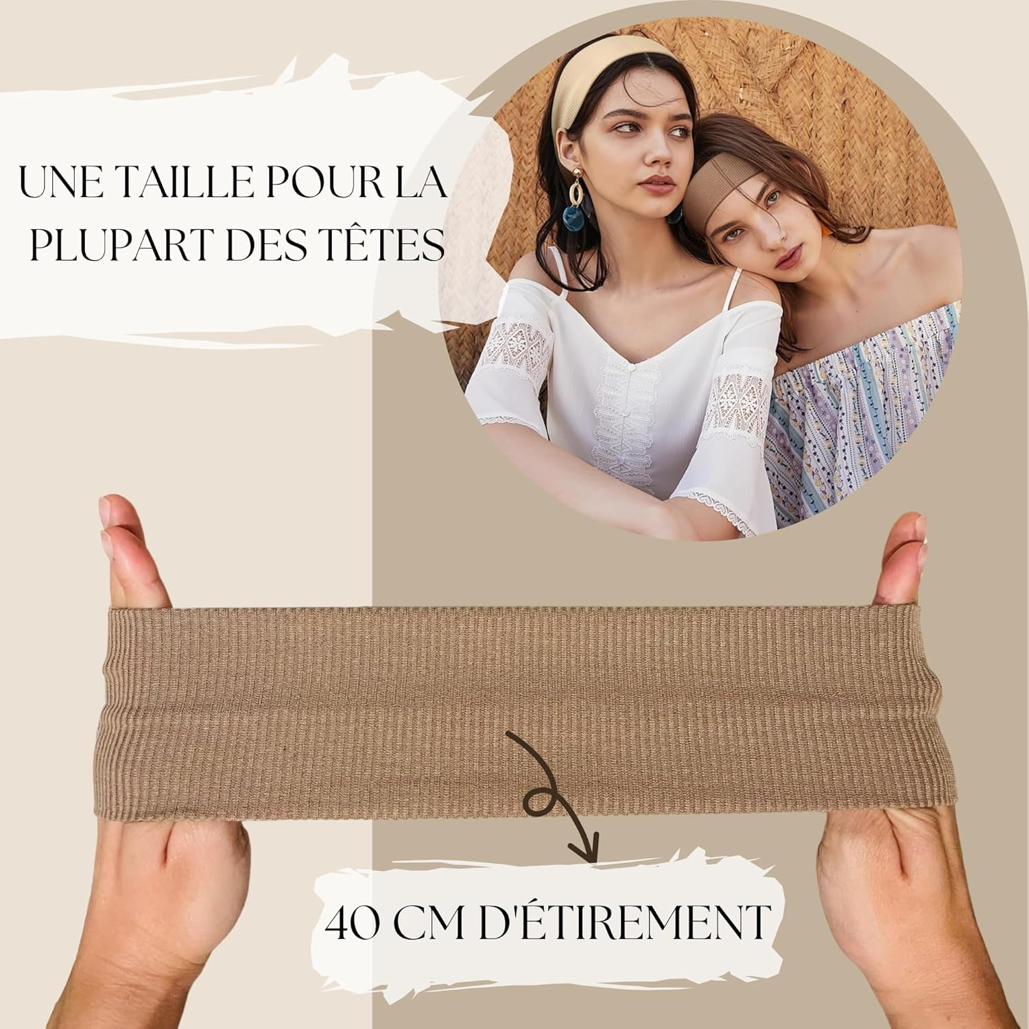 CROMPI Women'S Hair Band, Girl or Child, 8 Cm Cotton Fashion Headbands for Women, Non-Slip with Fitness Material, Hair Accessories for Makeup, Yoga, Sport, Resistant and Breathable, 3 Pieces image number 5