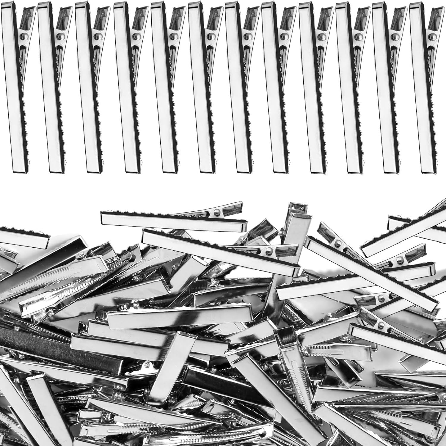 JUYOU 120Pcs 2.17 Inch Silver Single Prong Alligator Hair Clips with Teeth, Alligator Hair Clips, Flat Top Metal Hair Clips Hairbow Accessory Crafts(5.5Cm) image number 6