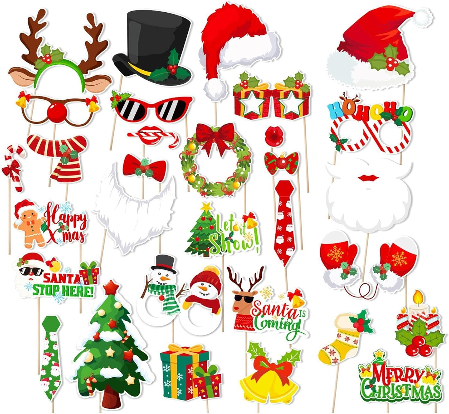 30Pcs Christmas Photo Booth Props Kit, Christmas Selfie Prop, Christmas Face Masks Selfie Props, Christmas Photobooth Props for Family Photos and Christmas Event Supplies image number 3