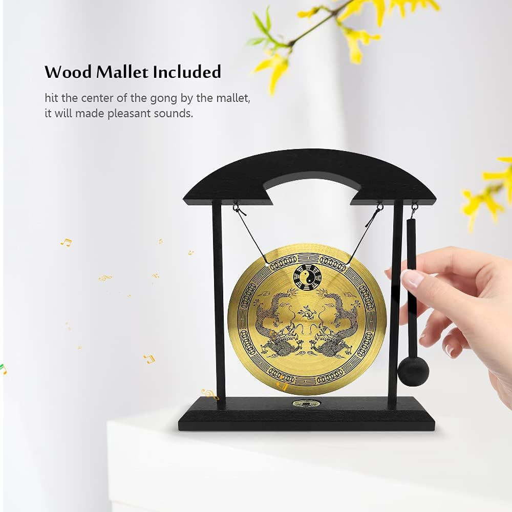 Mini Gong Percussion Instrument, Desktop Gong, Mini Gong, Table Gong Percussion Instruments with Mallet for Home Decor Housewarming, Twelve Chinese Zodiac, Coppter+Wood (Double image number 6