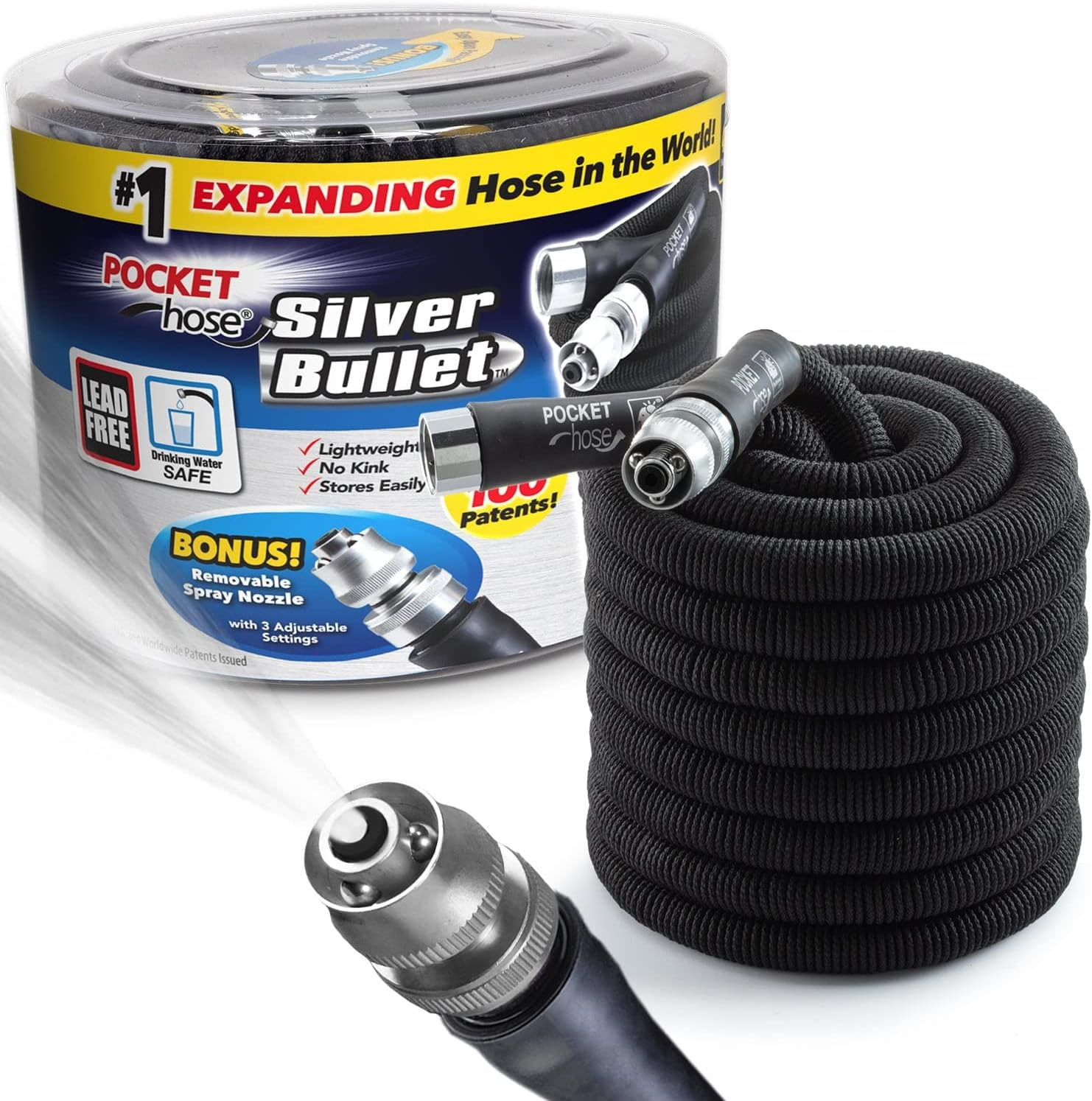 Bulbhead Pocket Hose Original Silver Bullet (75 Ft) Lightweight Water Hose by - Expandable Garden Hose That Grows with Lead-Free Connectors - Safe Drinking Water Hose &ndash; Kink-Resistant, Black image number 4