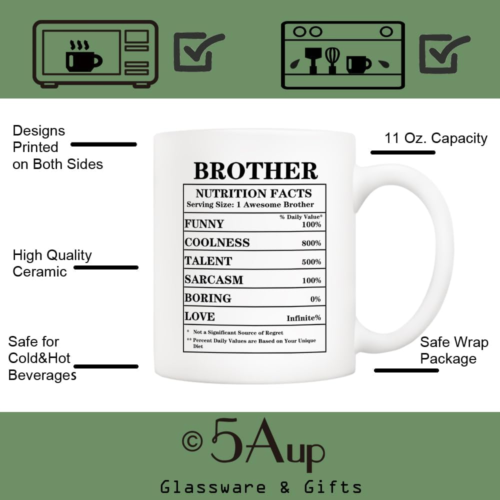5Aup Father'S Day Brother Nutritional Facts Coffee Mug Christmas, Funny New Gag Novelty Gift from Brother, Sister, Family for Birthday, 11Oz Ceramic Cups image number 3