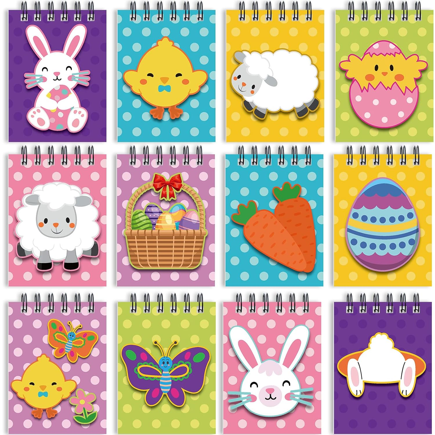 Yeaqee 72 Pcs Mini Spiral Easter Notepads Set for Kids Bulk Easter Egg Bunny Butterfly Chick Carrot Notebook Easter Egg Filler Blank Books for Easter Theme Party Prize School Classroom image number 4