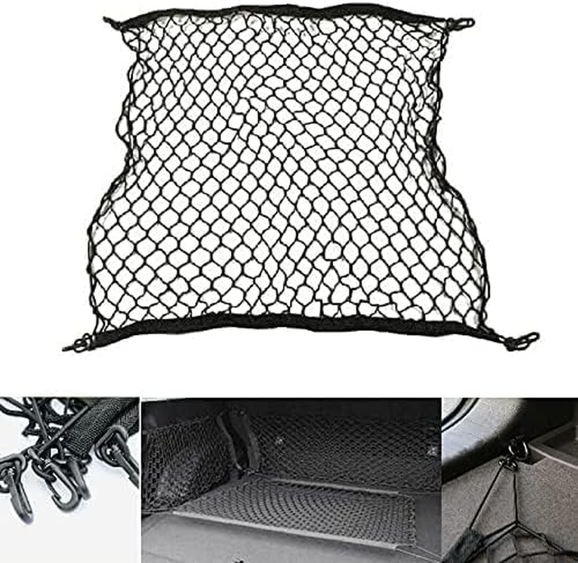 Trunk Cargo NET Car Nylon Elastic Mesh Organizer Truck SUV Universal 4 Hook Rear Black Net Auto Storage Organizer (Black, One Size) image number 1