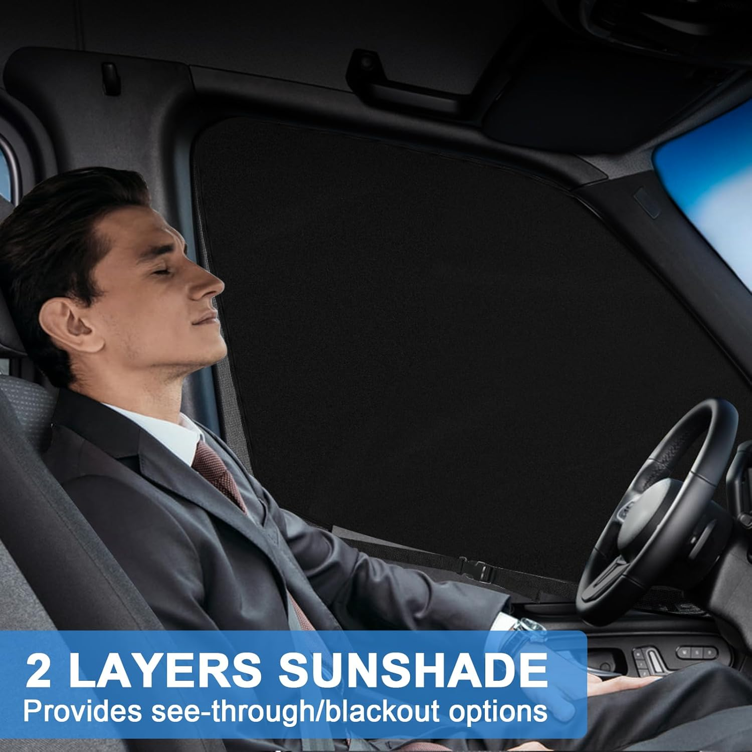 Federedevo Double Layers Side Window Sunshade Magnetic Bug Screen for Front Doors, Pair Window Bug Screen & Sunshade Curtain Compatible with Mercedes Sprinter 2007-2025 image number 4