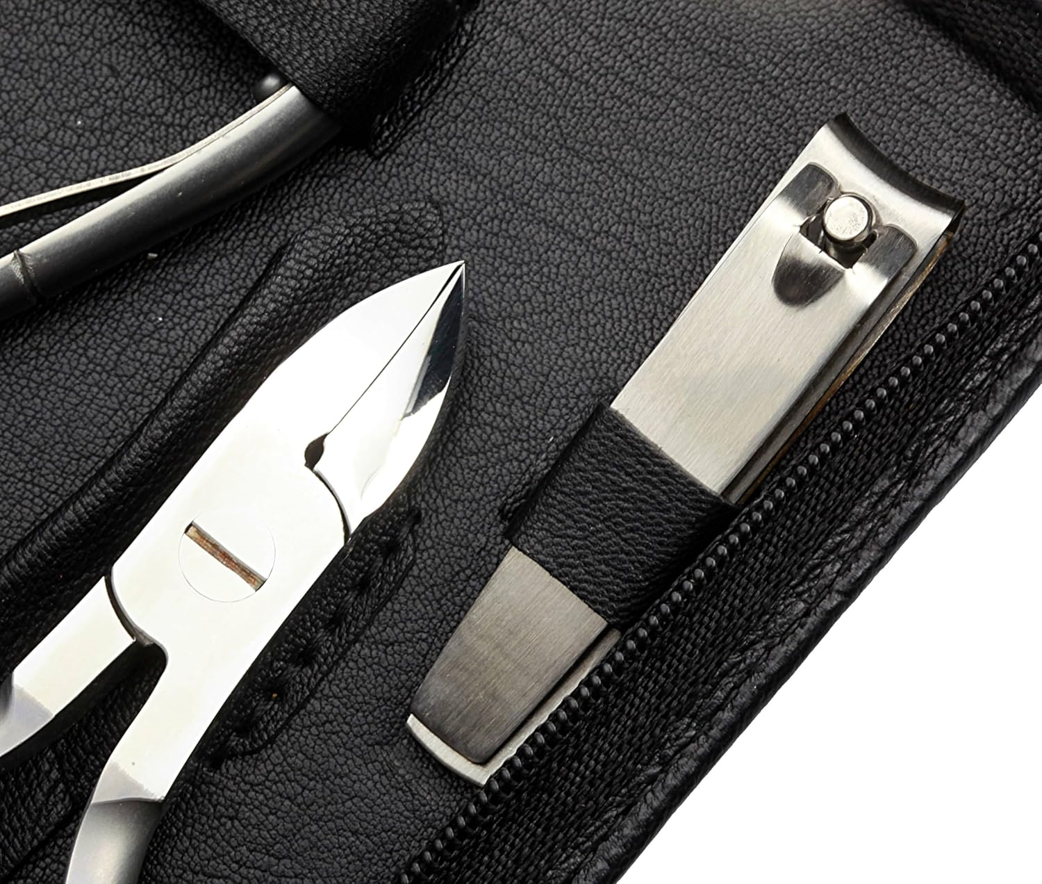 Sonnenschein by Hans Kniebes Manicure Set 9 Pieces Nail Scissors, Cuticle Scissors, Nail Clippers, Cuticle Nippers, Clippers, Tweezers, File, Manicure Case Nappa Sheepskin Black image number 1