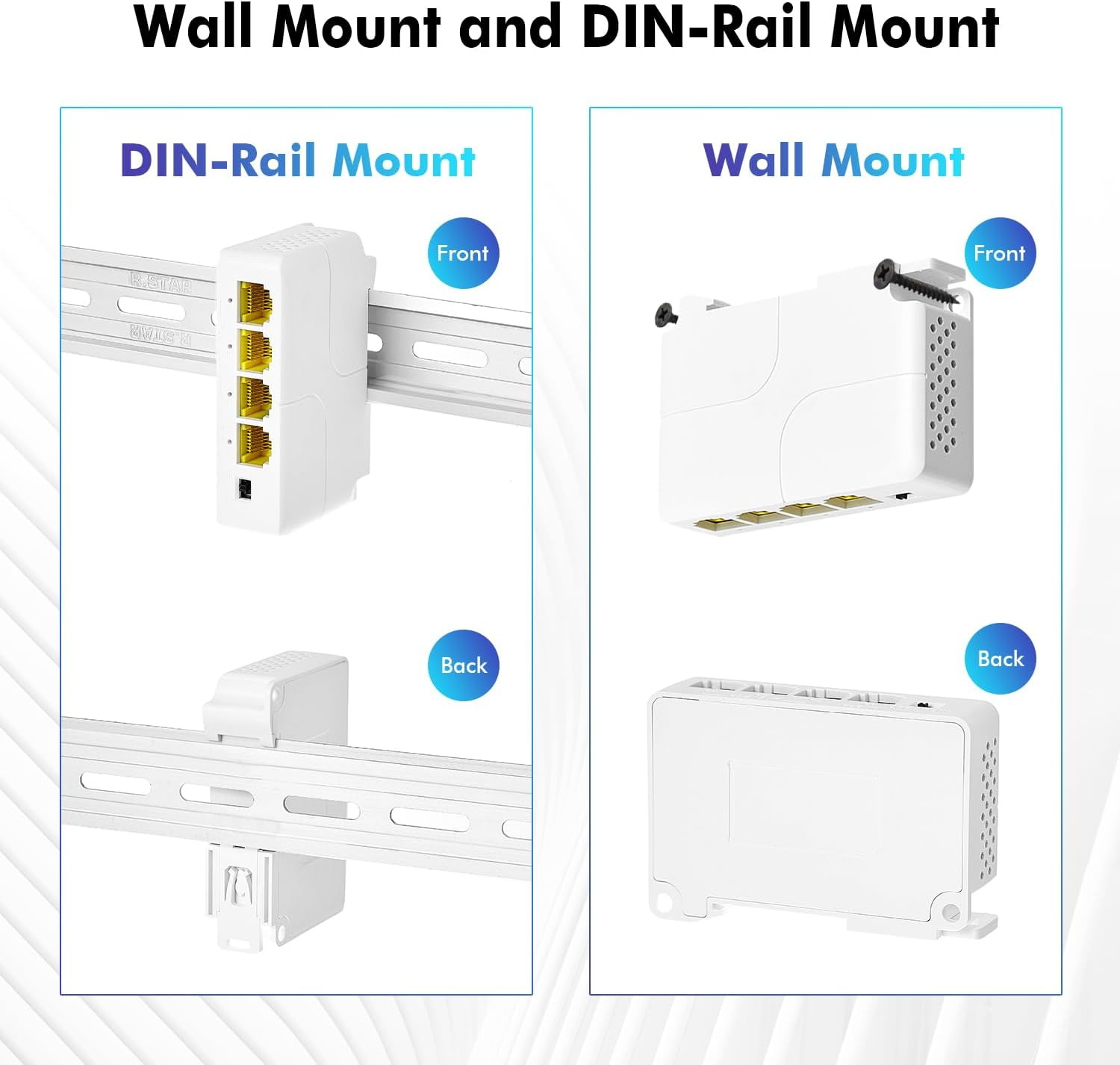 Mokerlink 4 Port Gigabit Poe Extender, IEEE 802.3 Af/At Poe Repeater, 10/100/1000Mbps, 1 Poe in 3 Poe Out, Wall & Din Rail Mount POE Passthrough Switch image number 1