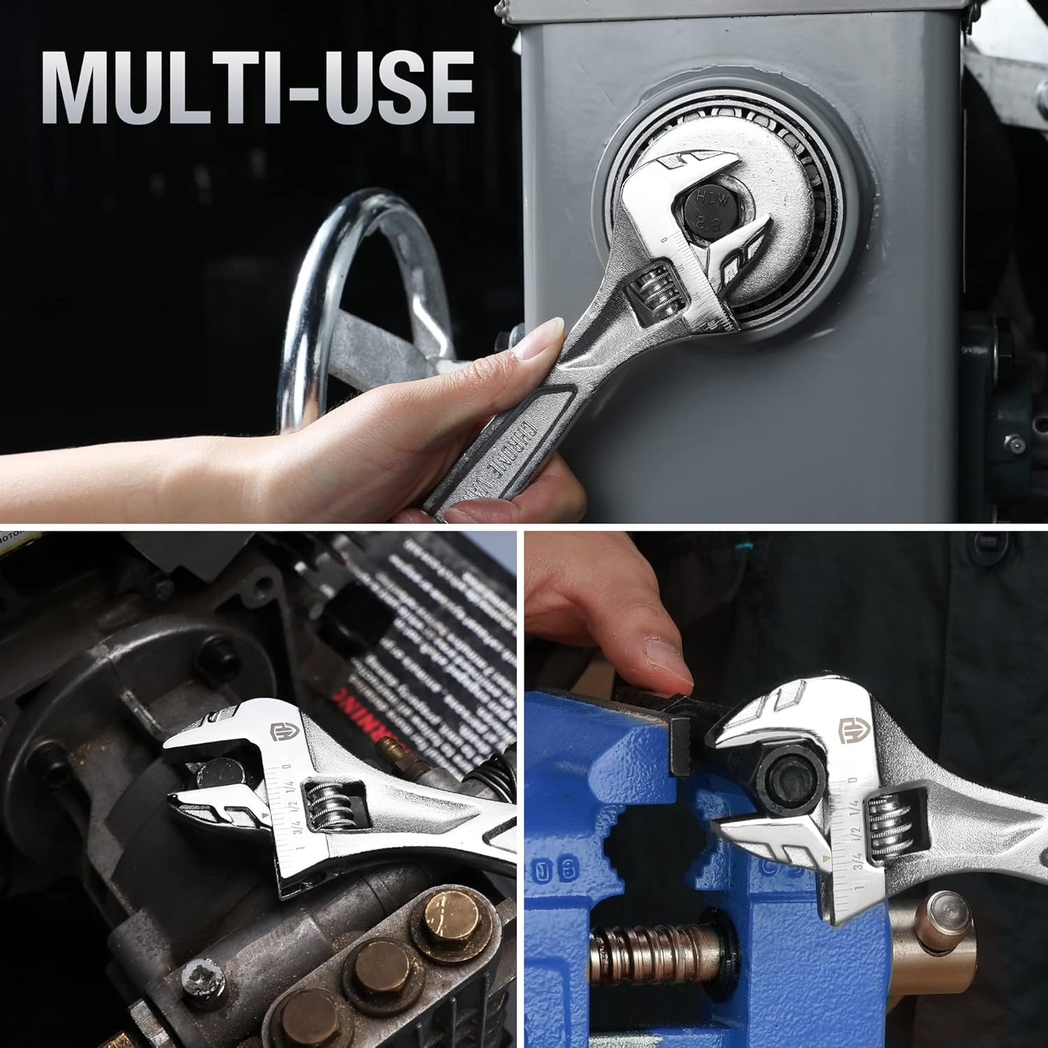 WORKPRO Adjustable Wrench, 8-Inch Heavy Duty Spanner with Inch/Metric Scale, Premium Cr-V Steel, Chrome Plated image number 1