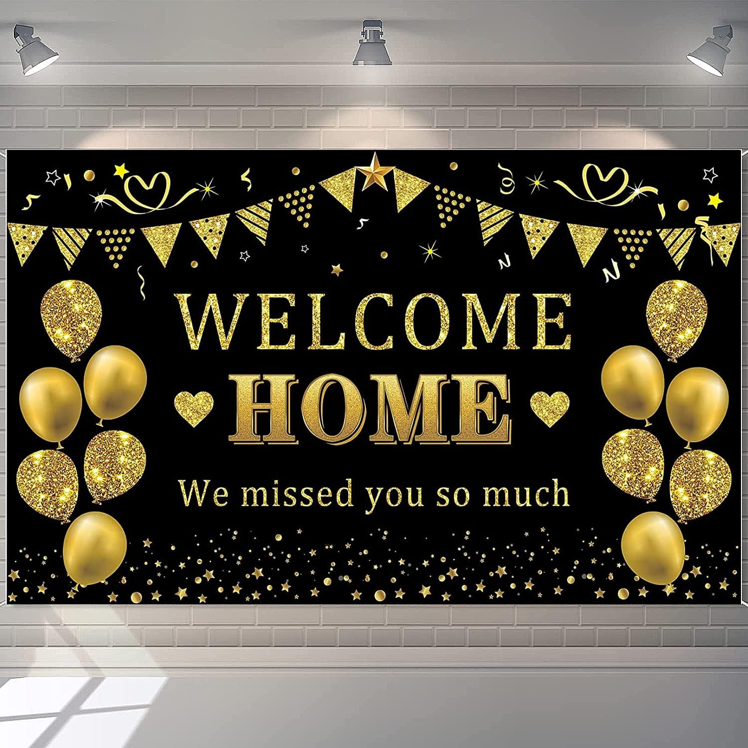 Yuanbigtai Welcome Home Banner Decorations, Black Gold Welcome Home Backdrop, We Missed You so Much Party Decor, Family Reunion Patriotic Military Homecoming Returning Party Supplies 70.8 X 43.3 Inch image number 5