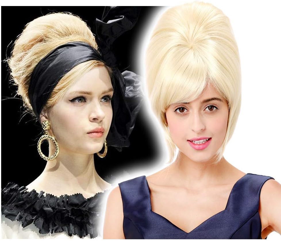 Stfantasy 1950 Beehive Wig Platinum Blonde Bob Straight for Women Halloween Cosplay Costume Party Hair (Wig Cap) image number 6
