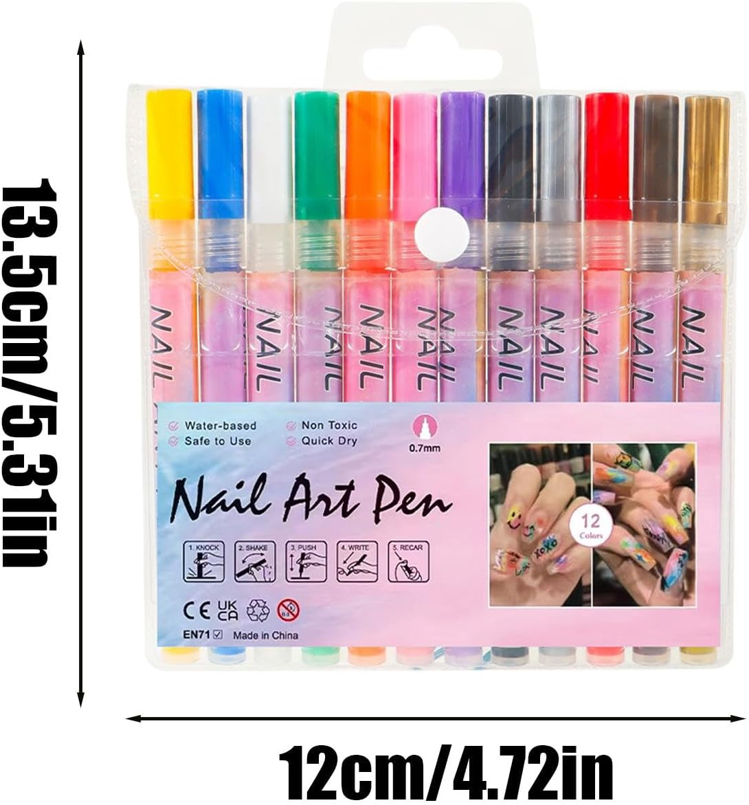 Nail Polish Sets for Women | 12-Color Waterproof Acrylic Nail Graffiti Pen Set | 0.5Mm Toes Top Drawing Markers Graffiti Set for Thin Detail