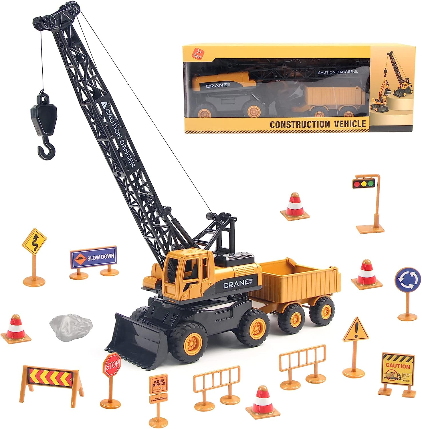 Coolplay Crane Toy for Kids Boy Toy Construction Vehicle Crane Toy with Road Sign Set for 3-8 Years Old image number 3
