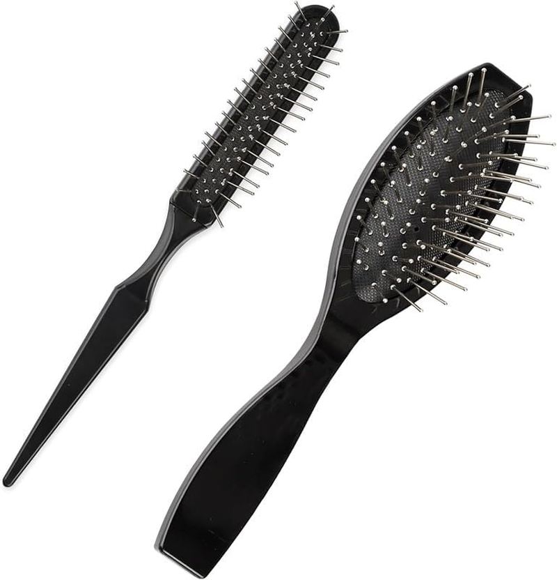 Black Wig Brush Styling Comb Steel Pin Brush, 2Pcs Gentle Wig Brush Steel Bristle Hairbrush, Synthetic Wigs Travel Comb with Bristles
