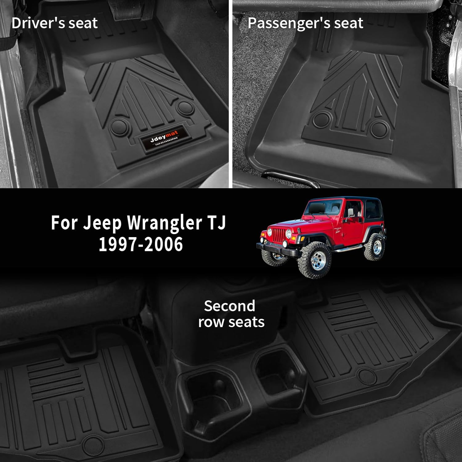 All Weather Floor Mats & Cargo Liner Compatible for 1997-2006 Jeep Wrangler TL/LJ Accessories (For1997-2006 Jeep Wrangler TJ/LJ) - For 1997-2006 Jeep Wrangler Tj/Lj image number 2