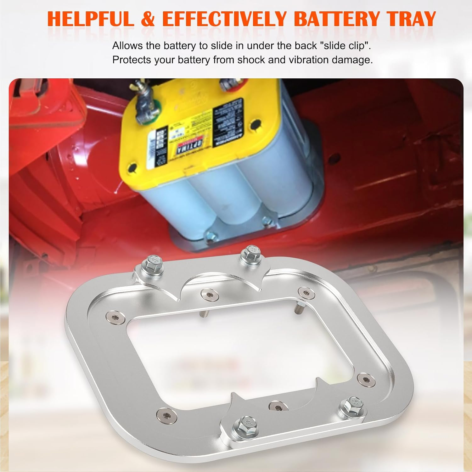 Billet Aluminum Battery Pallet - Trunk Battery Hold down Bracket Perfectly Compatible with Racing Trunk Optima Batteries Tray Blue Yellow Red Top 34M D34M D34 D34/78 34 34/78 image number 4