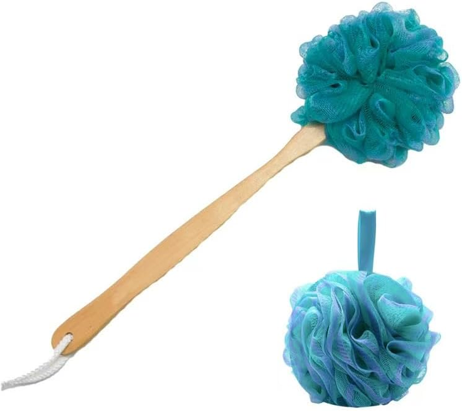 Shower Sponge Loofah Back Scrubber, PE Soft Mesh Loofah Body Scrubber with Long Wooden Handle, Bath Sponge for Men Women (Green) image number 2