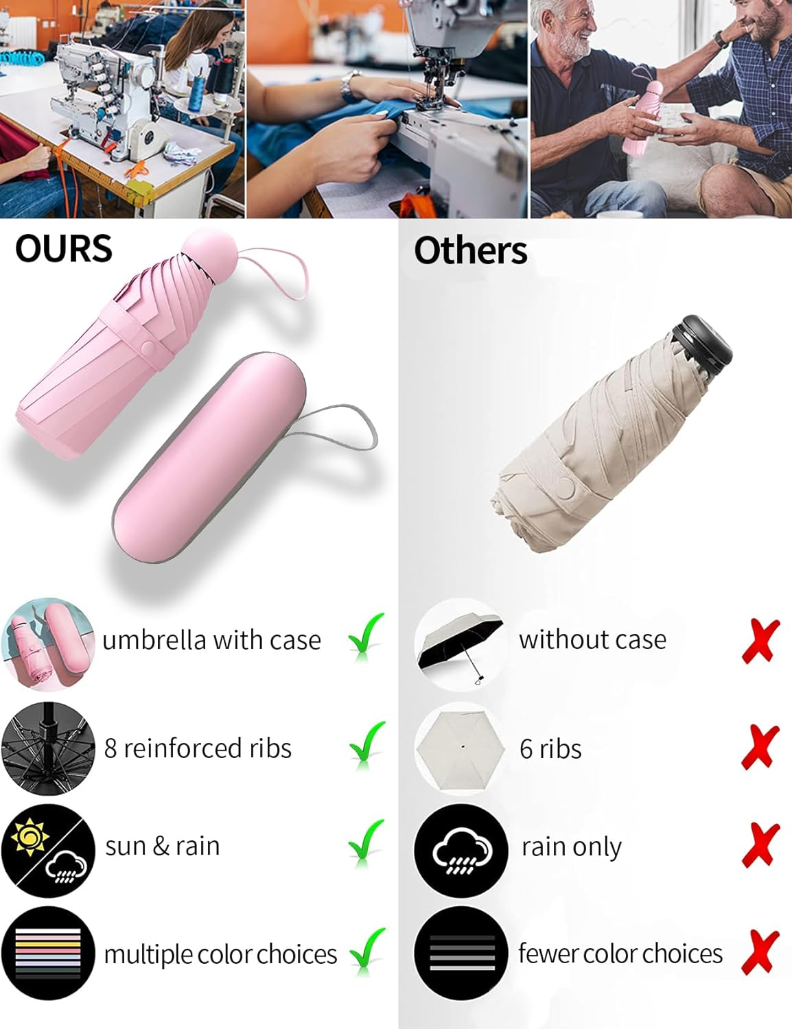 Travel Mini Umbrella, Small Compact UV Umbrella with Protective Case, Lightweight Tiny Pocket Umbrella for Purse, Sun & Rain Umbrellas Mini Travel Windproof Umbrella with 95% UV Protection - Darkgn image number 4