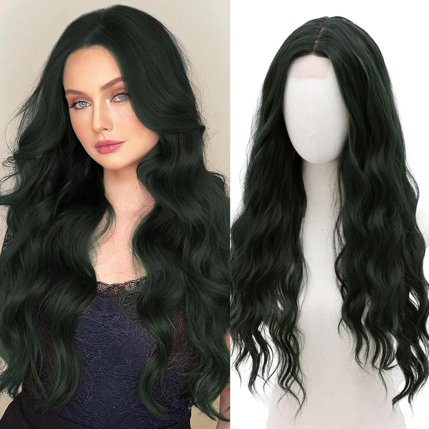 BUPPLER Cosplay Long Cyan Wig 28 Inch Middle Part Synthetic Wig Realistic Gifts Party Wigs for Women Daily Use Colourful Wigs (Cyan)