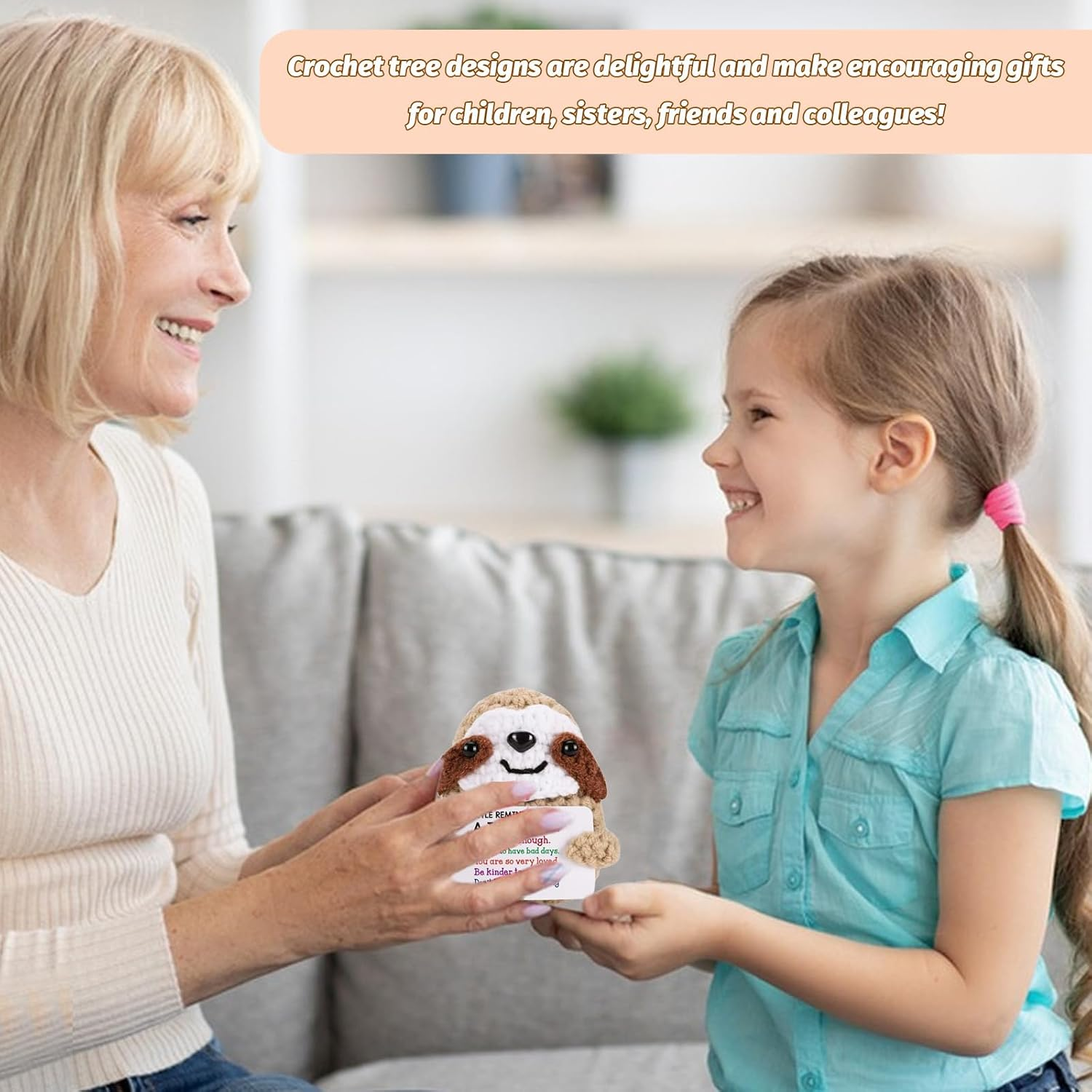 Positive Crochet Sloth - Handmade Emotional Support Gifts for Anxiety Relief, Mental Health, Cute Desk Companion for Women, Birthday, Christmas image number 4