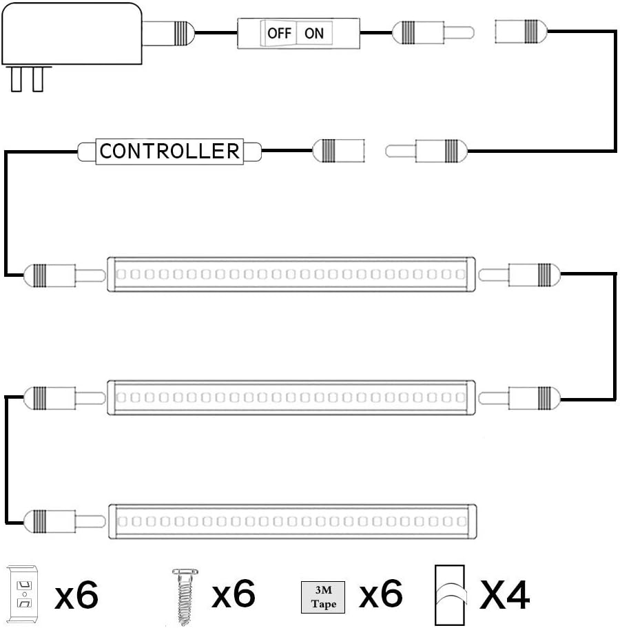AIBOO Dimmable Led under Cabinet Lighting Bar Linkable Kits with Rocker Switch under Counter Kitchen,Showcase,Shelf Lighting(4 Panel Kits Cold White) image number 5