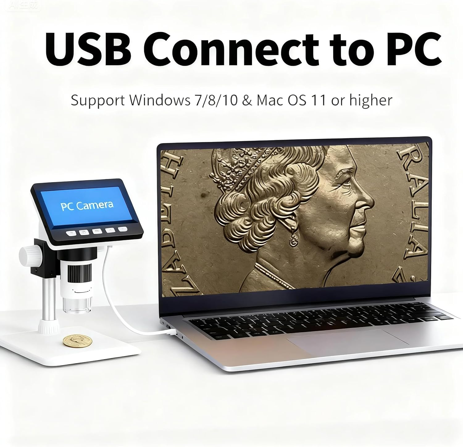 4.3" Coin Microscope - Zoltrax IPS Digital Microscope 1000X for Kid'S Hobby Developing,1080P Magnifier for Coins ，Compatible with Windows and Mac Os，Chargeable Long-Lasting Battery