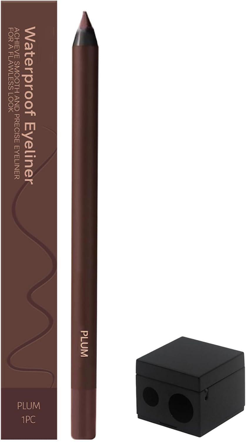 Eyeliner, 24 HR Waterproof Eyeliner Duo Sharpenable Eye Pencil, No Smudging Fading, Long-Lasting Smooth, Soft Tip and Easy to Color (02（Plum）)