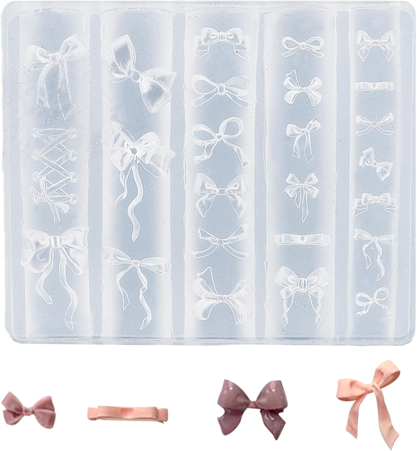 NICENEEDED Bow Silicone Nail Molds, 3D Mix Nail Stencilsc Carving Silicone Mold with Embossed Bowknots Design, Template Manicure Accessories Tools for Charms Art Decorations image number 1