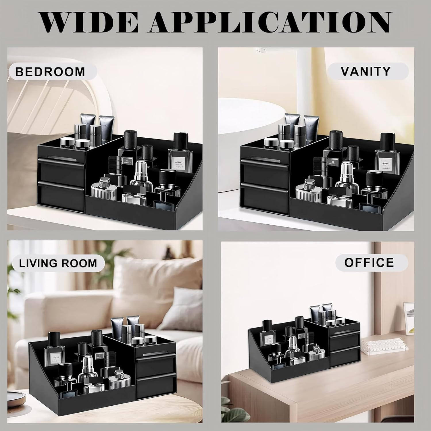 SESLEL Men'S Cologne and Perfume Organiser, Black Acrylic Display Shelf, Cosmetics, and Toiletries, Desktop Storage Organizer Stand for Bathroom image number 2