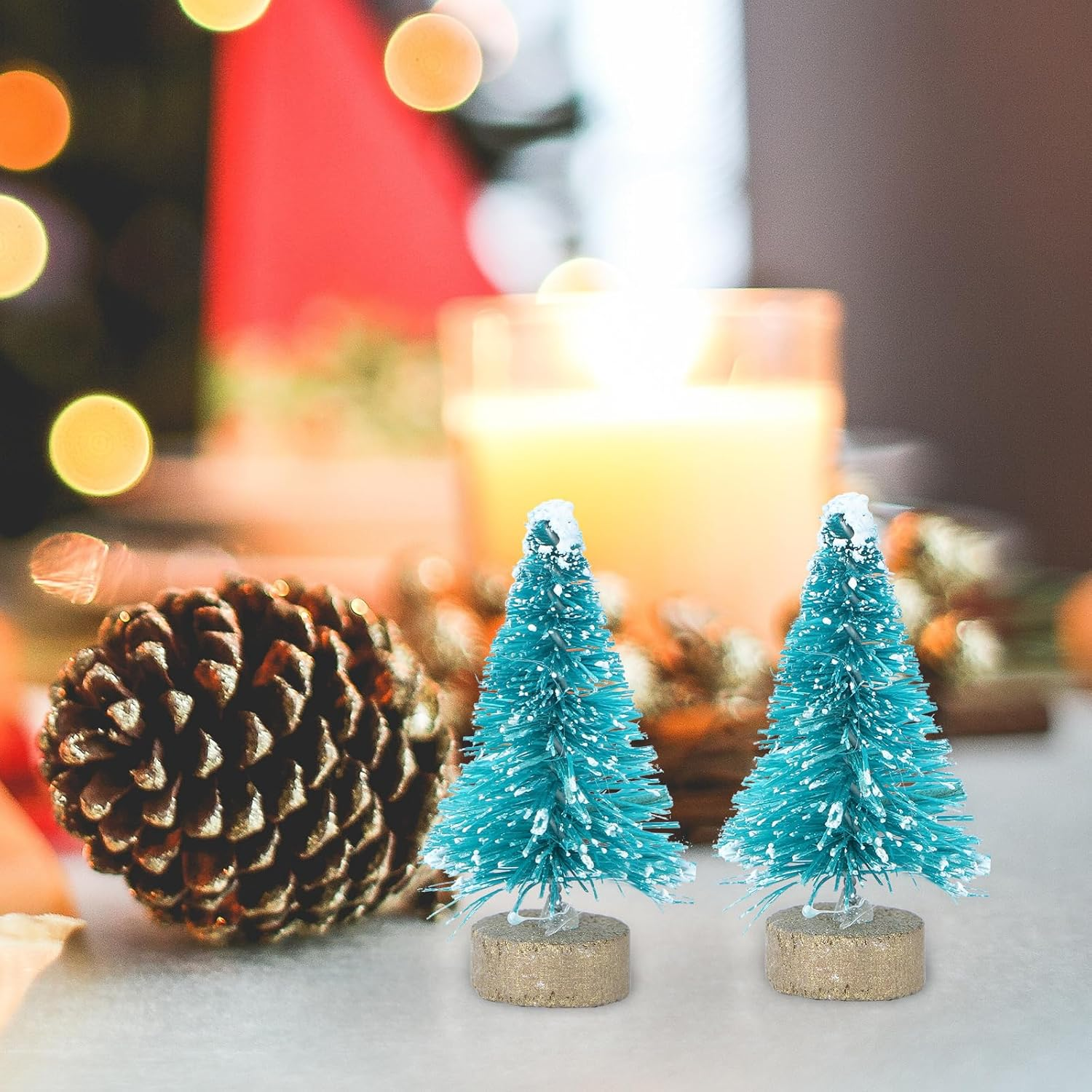 VALICLUD Christmas Tree, Mini Christmas Tree Decoration Tabletop, 24 Pieces, Snow Frosted Tree with Wooden Base for Christmas Party Office Restaurant Home Decor (Teagle) image number 5