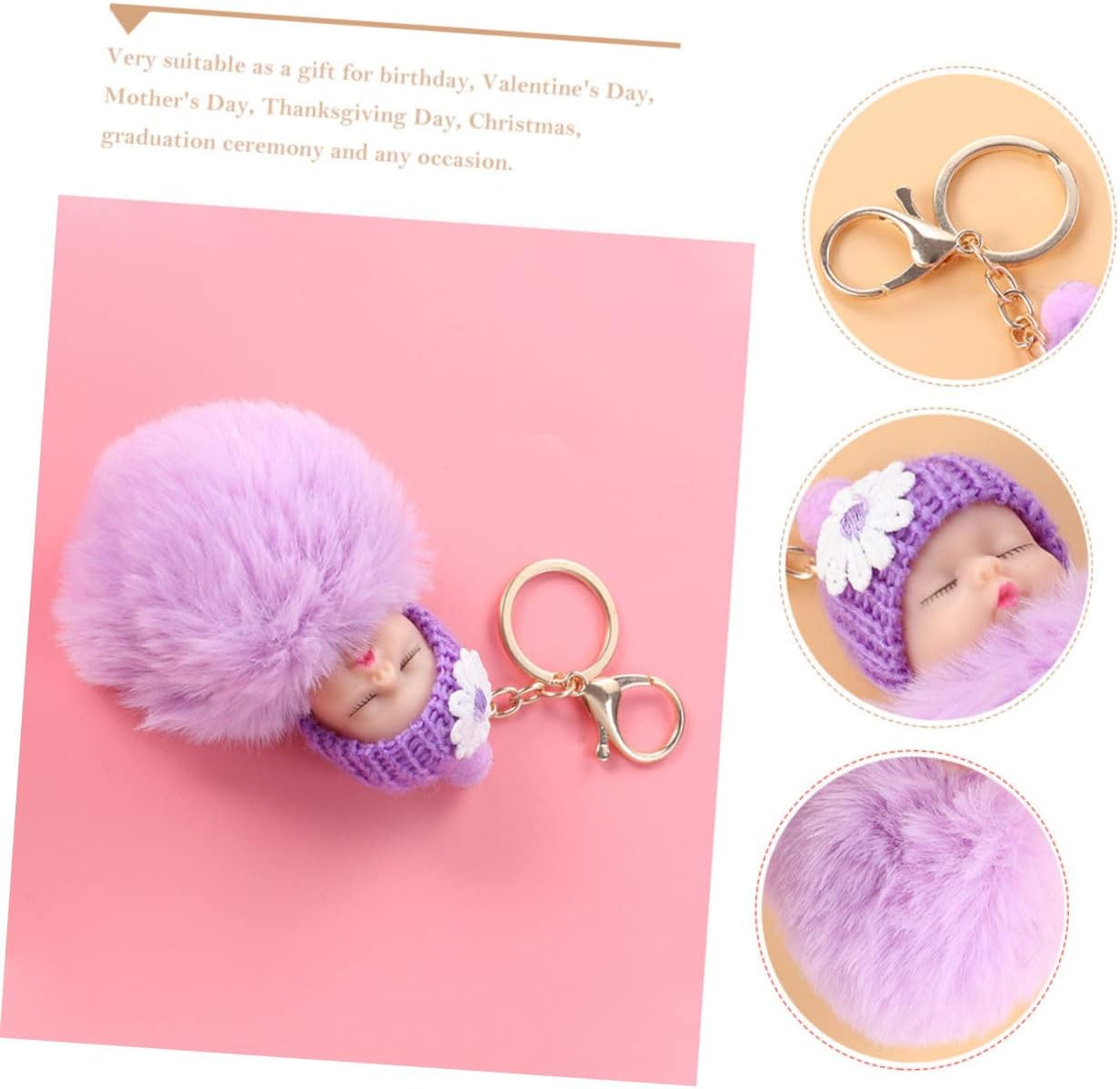 FOYTOKI 2Pcs Stylish Plushie Keychain Keyring Pompom Decor Decorative Bag Pendant Cartoon Charm - Pink image number 7