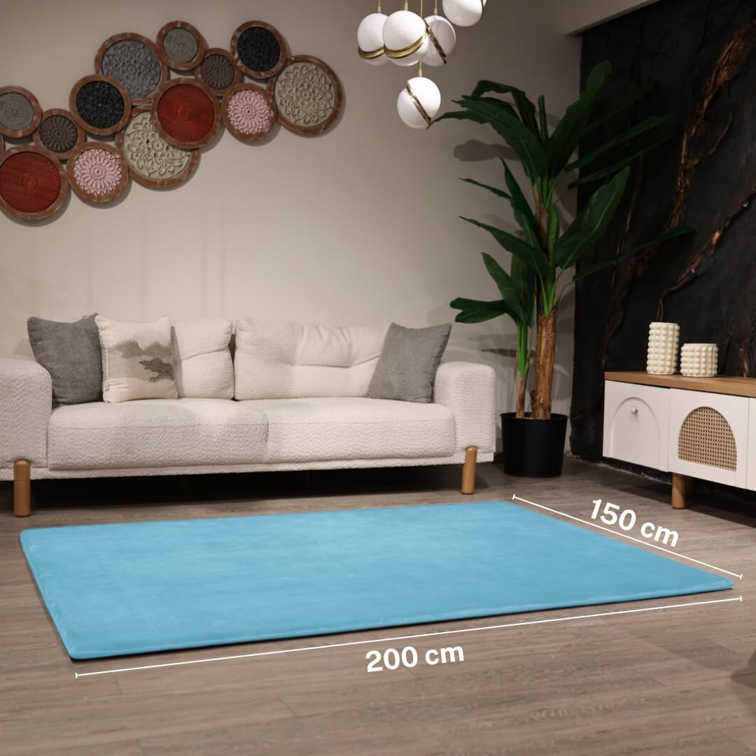 Hugb Baby Play Mat - Premium Extra Thick Non‑Slip Modern Rug for Kids & Toddlers - Tummy Time Mat for Floor -Safe Soft Game Area for Baby - Yoga & Stretching - OEKO-TEX Certified - Blue 150*200*3Cm image number 3