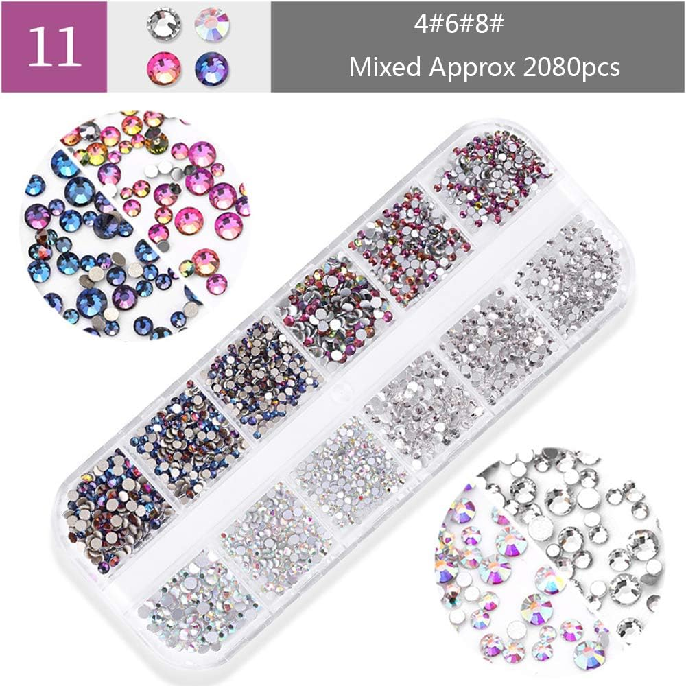 GBSTORE Nail Art Crystal Rhinestones,3D AB Glass Rhinestones, Nail Art Studs Nail Sequins for DIY Nails Art Clothes Shoes Crafts Decorations, Mixed Size and Colors,Approx1440-2080Pcs (Silver) image number 3