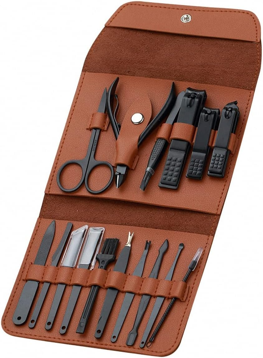 16 Pieces Manicure Set, Pedicure Kit, Nail Clippers, Stainless Steel Professional Personal Care Tool Kit, Nail Tools with Brown Leather Case, Gifts for Men image number 4
